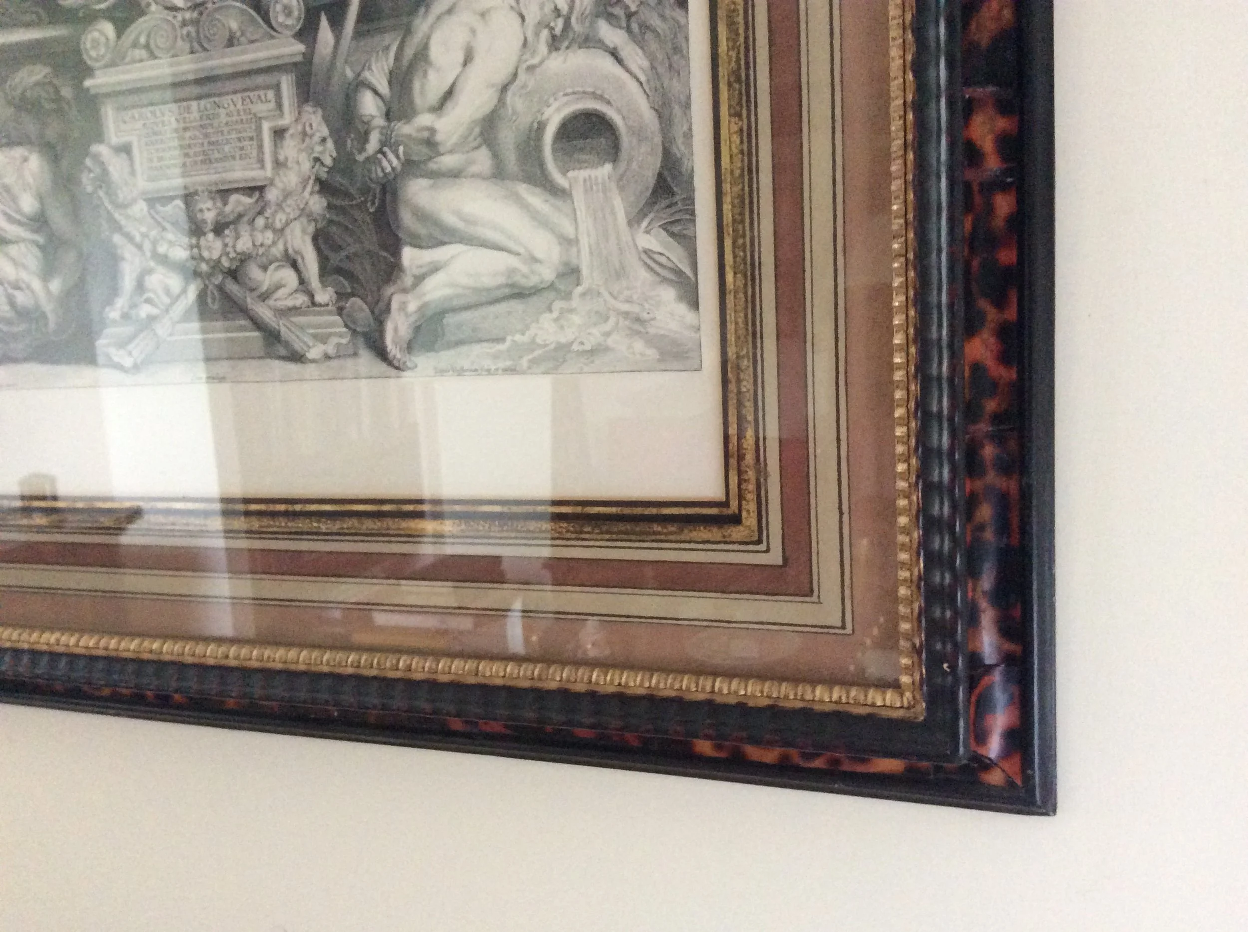  Antique engravings. Frames ebonised, gilded, with simulated tortoise-shell and water-colour-wash Mounts. 