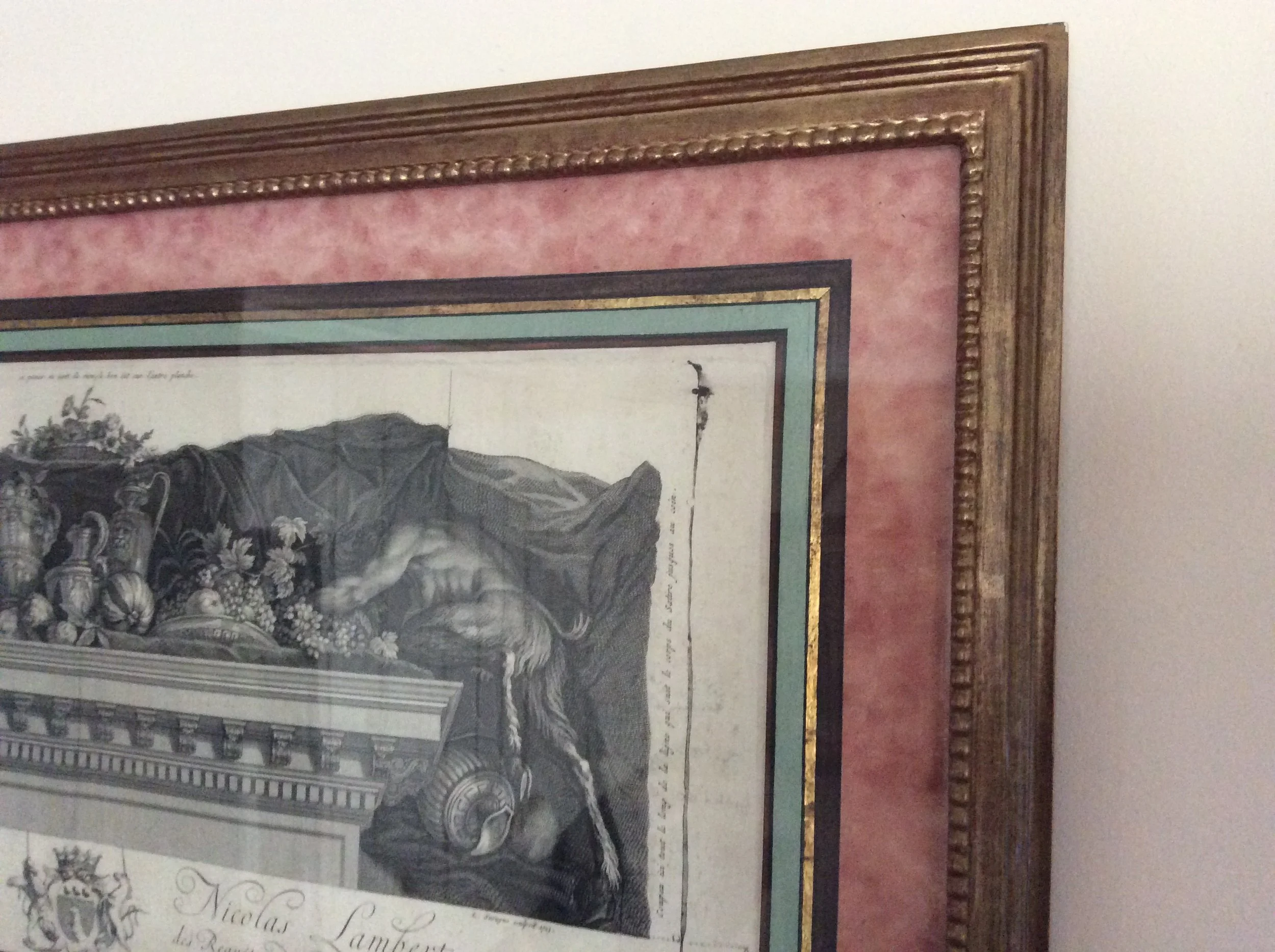  French Engraving. Gilded Frame and marbled effect water-colour Mount. 