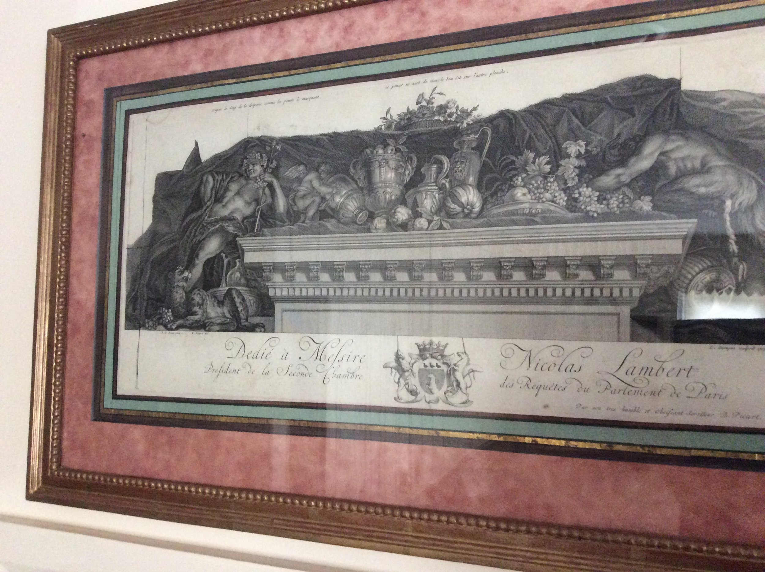  French Engraving. Gilded Frame and marbled effect water-colour Mount. 