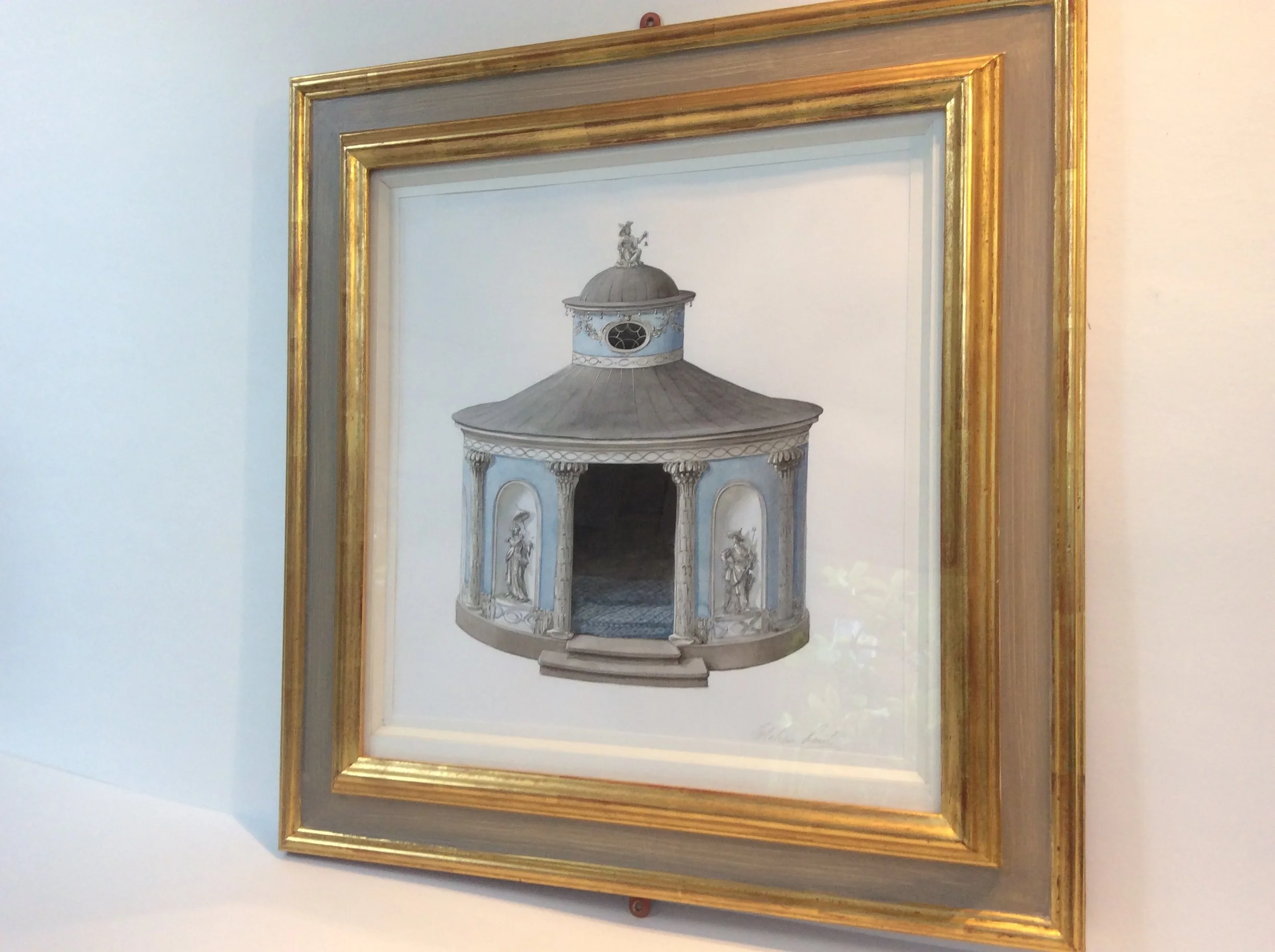  Wood Frame. Water-gilded with dragged-paint section. Deep-bevel Mount. 