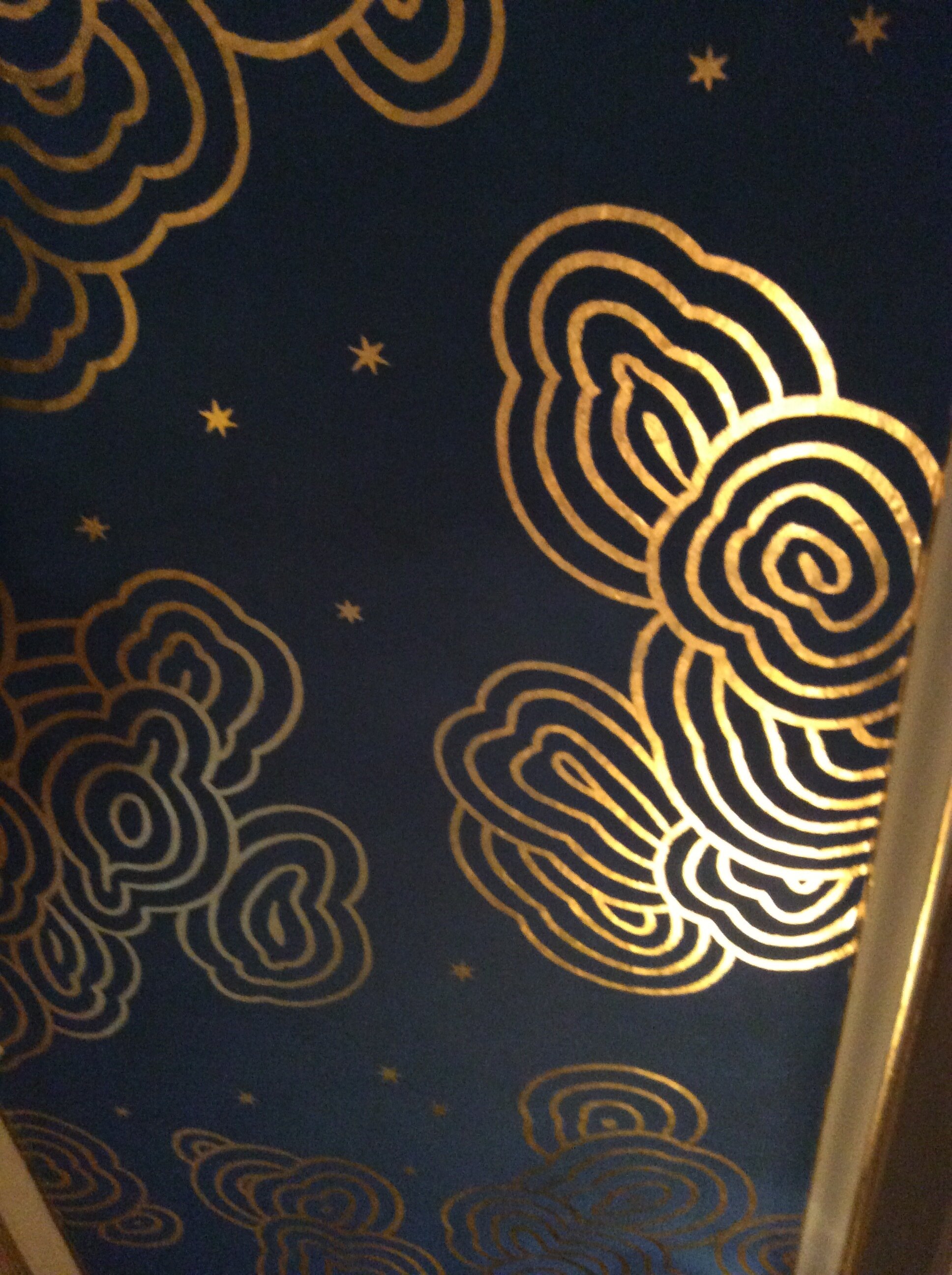  Ceiling in a passage-way, painted and with gold-leaf applied in Japanese Clouds effect. 
