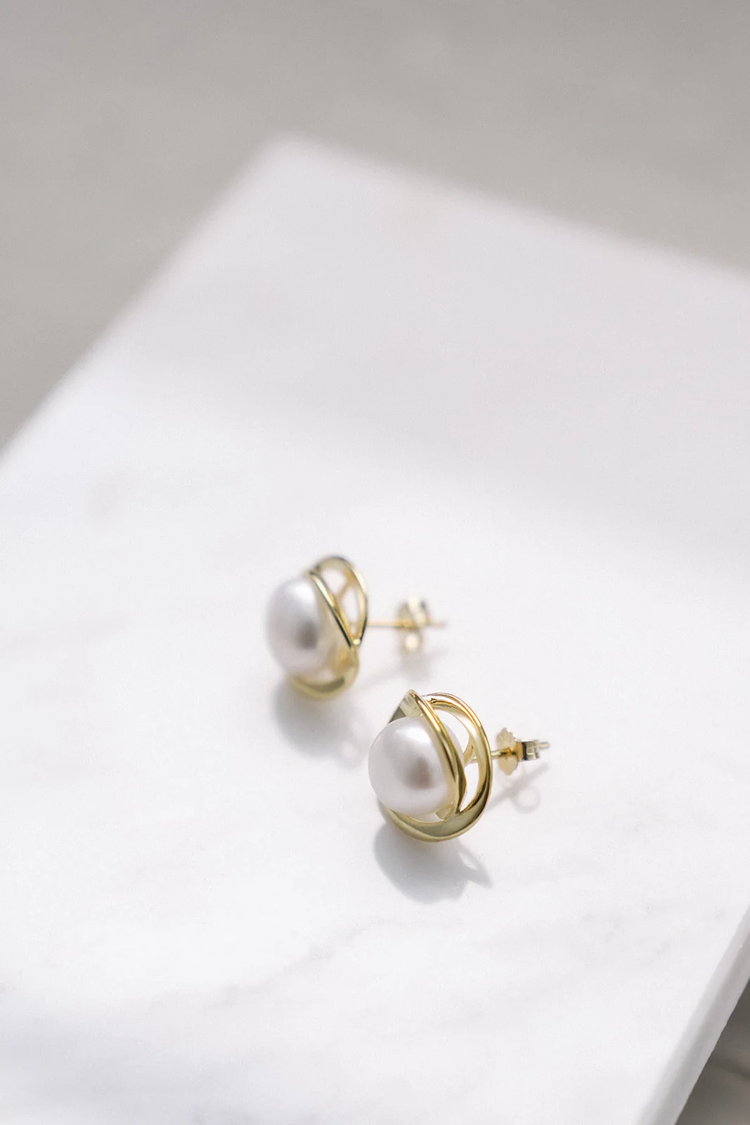 Wren Gold Pearl Studs Bridal Earrings 