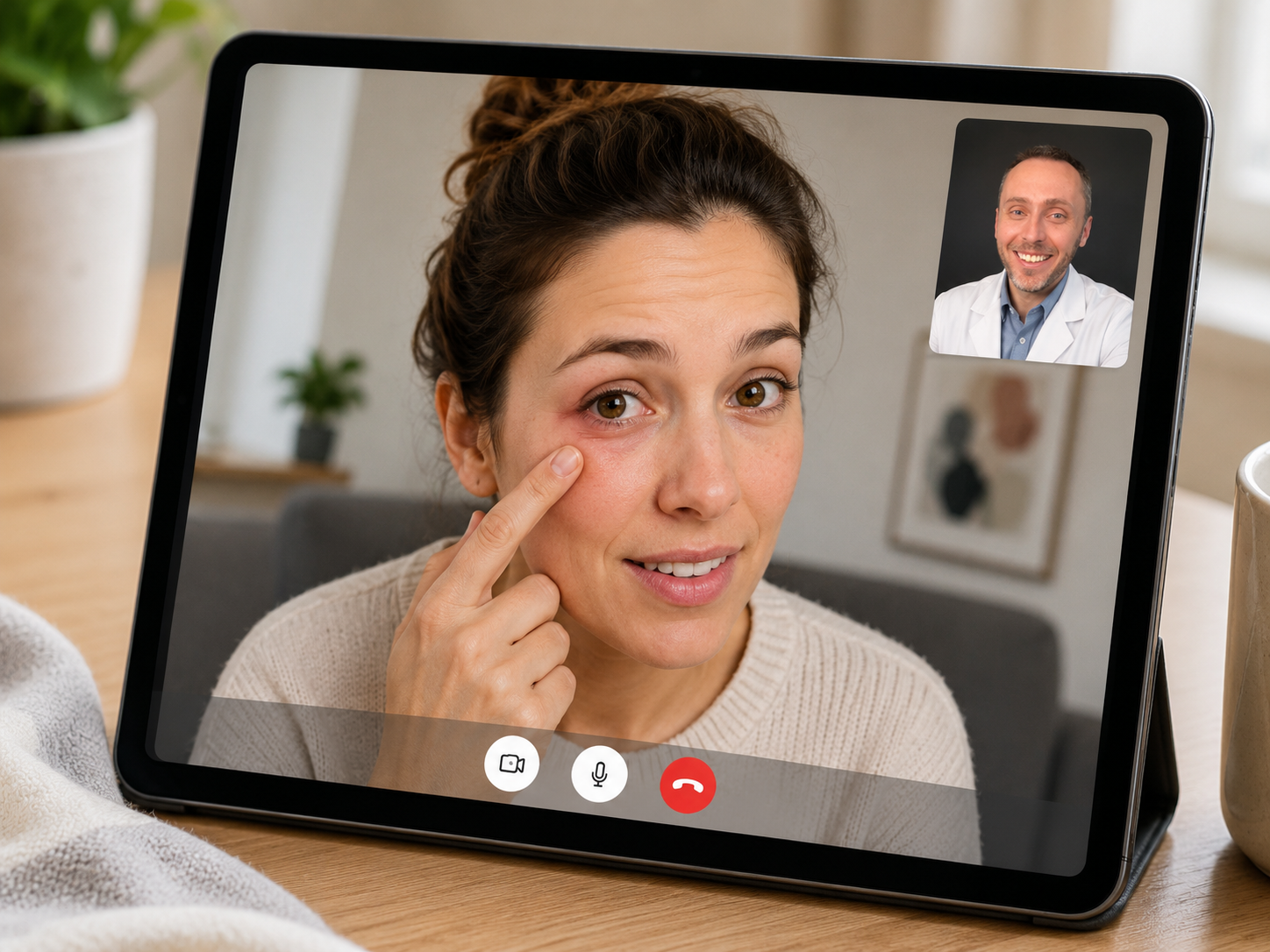 Patient using a virtual visit for an eye concern