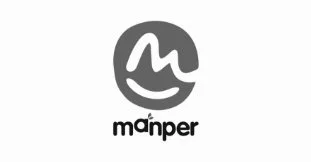 Logotipo de Manper, con un símbolo circular y el texto debajo