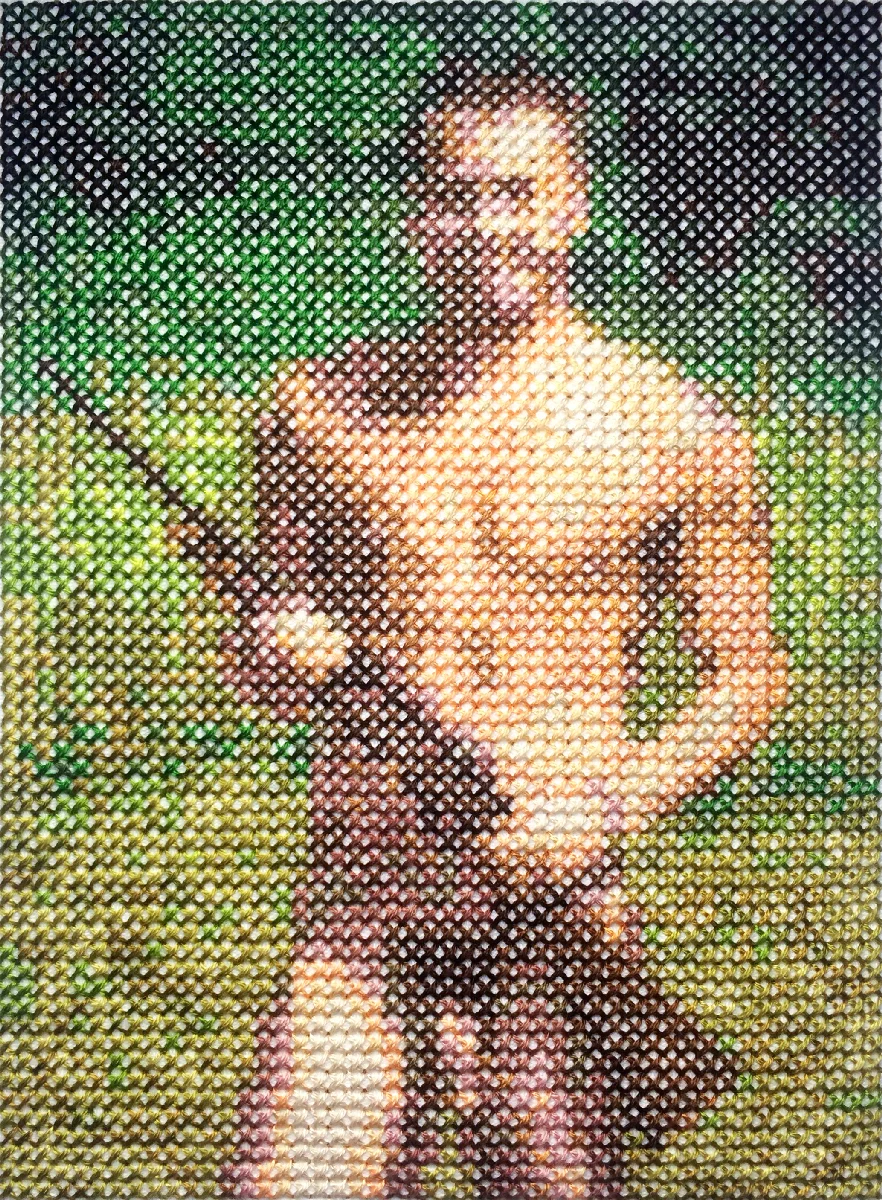 commando 4 Cotton thread on aida cloth 6.2 x 4.4 inches 2017