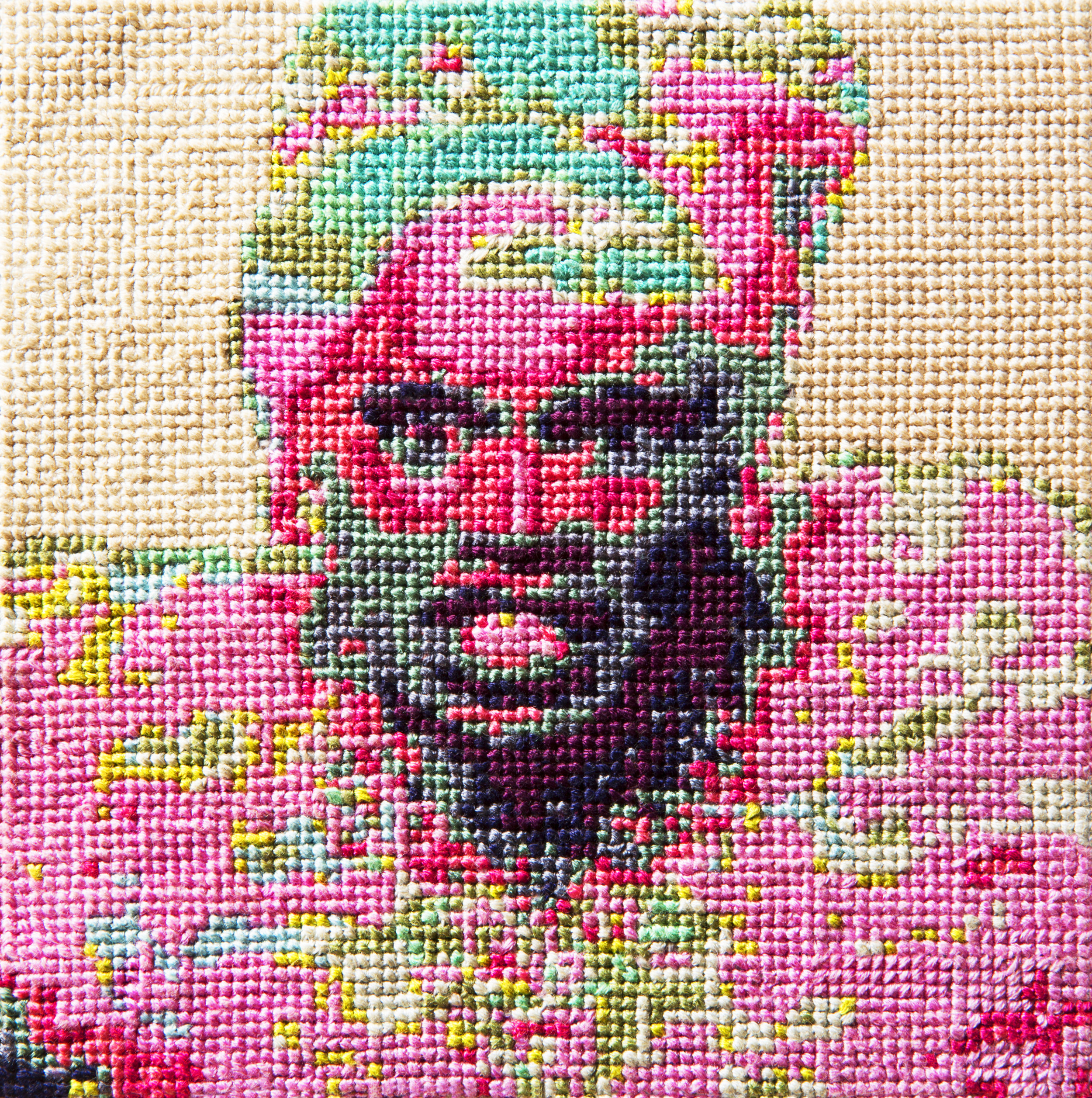   Frame 05   By Elizabeth Yates  5 x 5 inches  Cotton thread on aida cloth  2013 