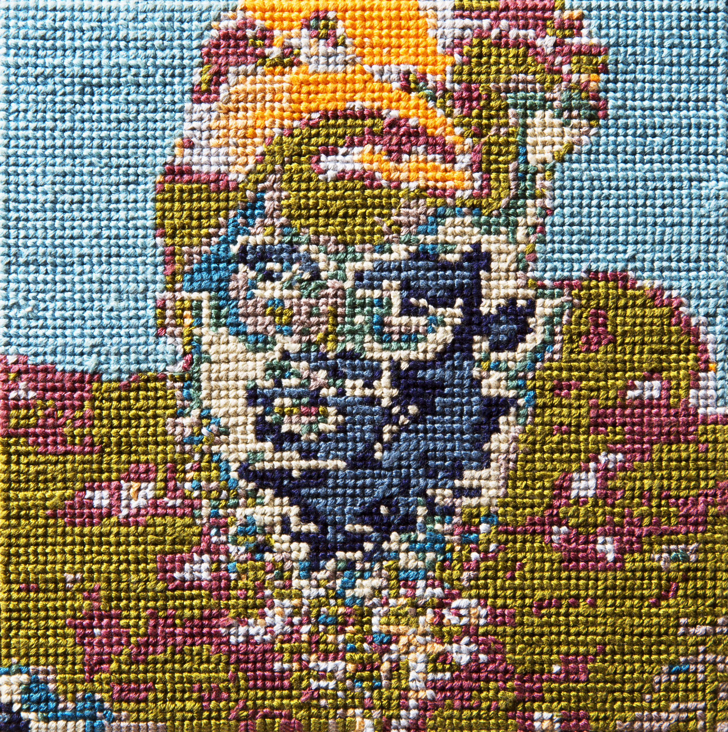   Frame 06   By Christa Tinsley Spaht  5 x 5 inches  Cotton thread on aida cloth  2013 