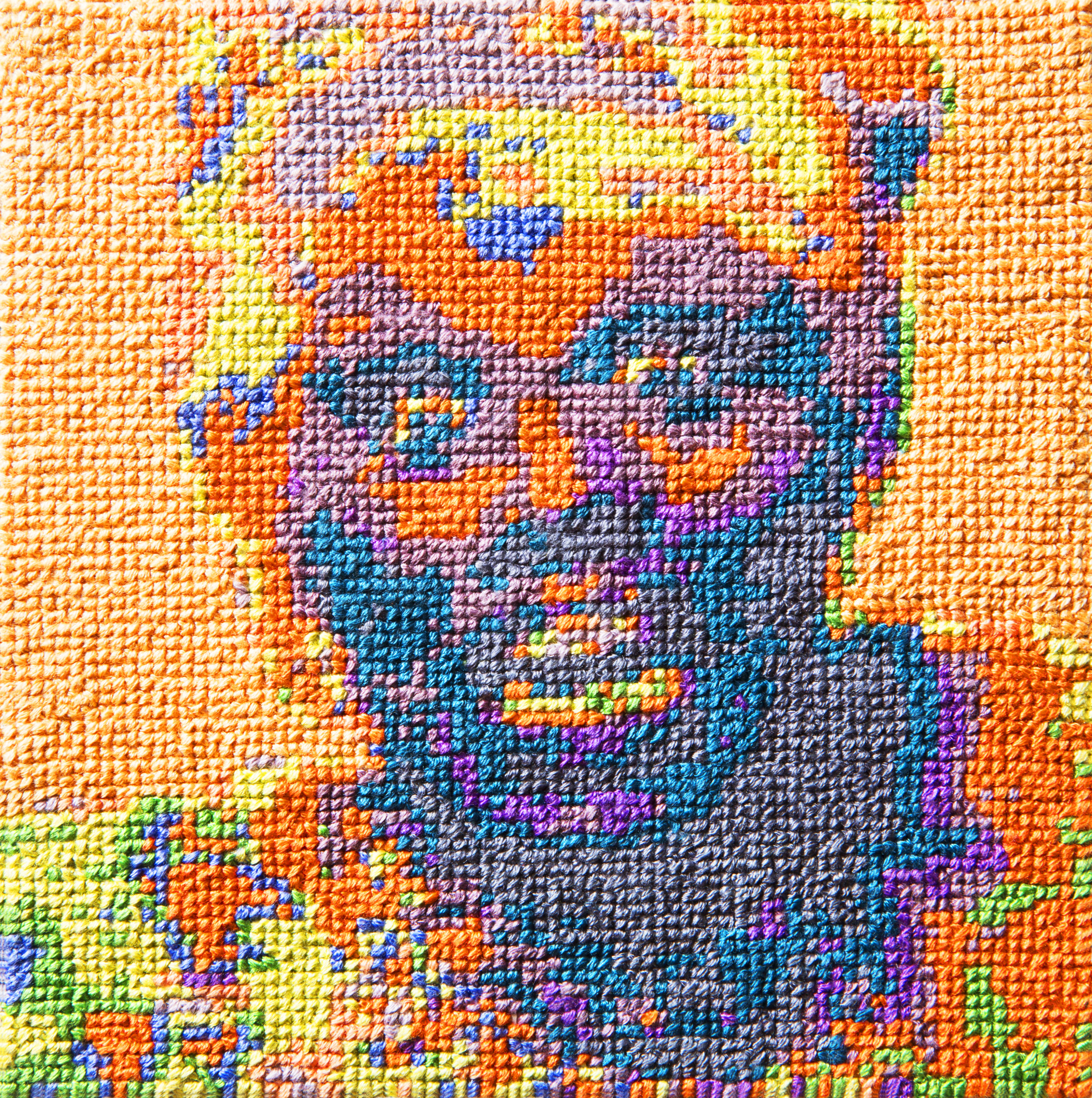   Frame 14   By Sally Hansell  5 x 5 inches  Cotton thread on aida cloth  2013 