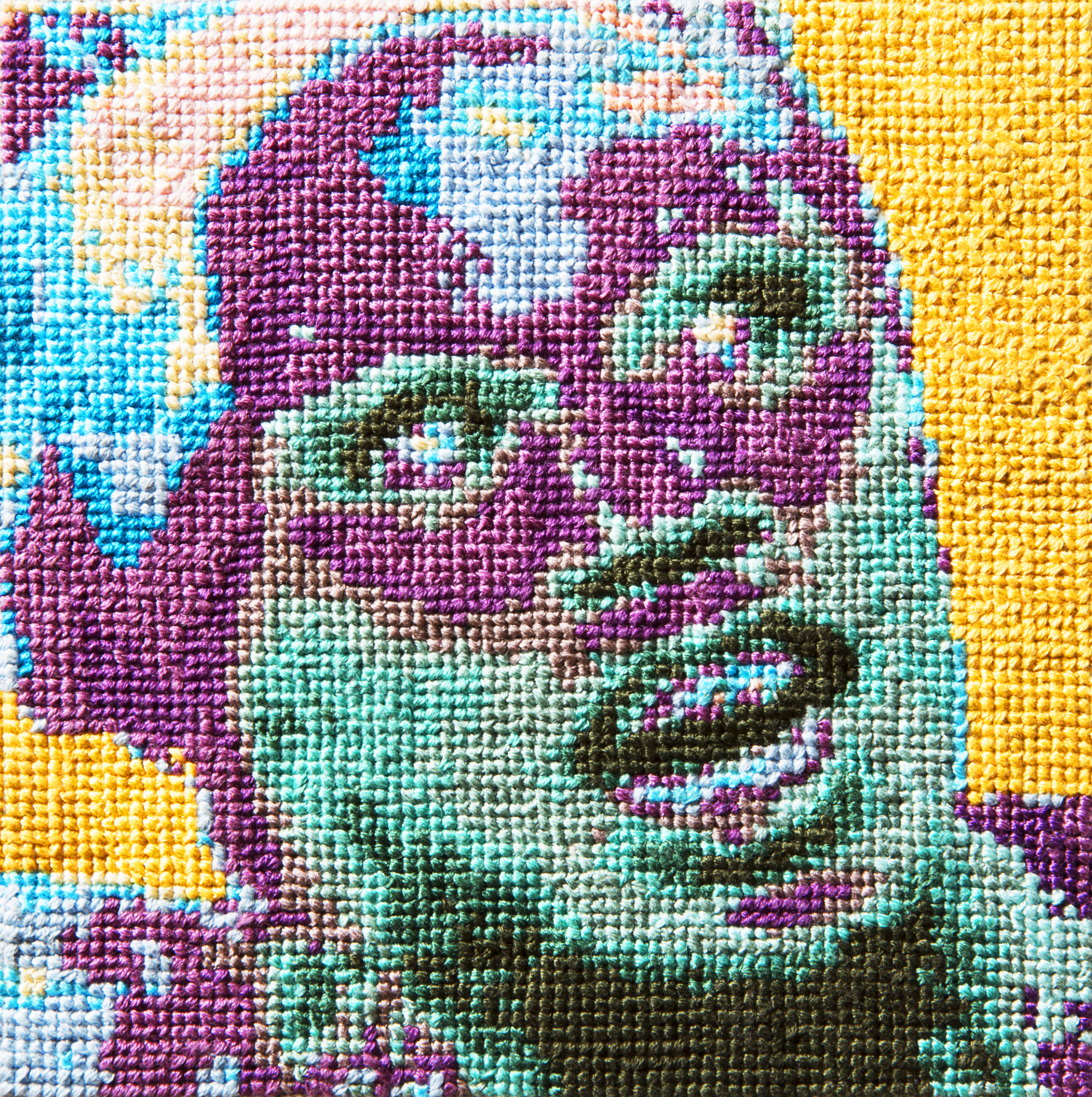   Frame 18   By Jared Dawson  5 x 5 inches  Cotton thread on aida cloth  2013 