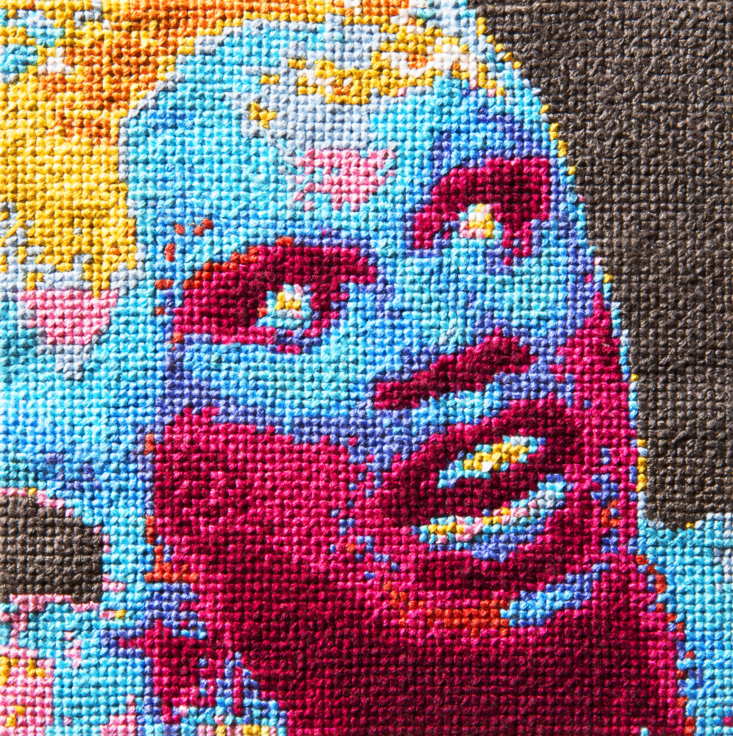   Frame 23   By Ashley Anderson  5 x 5 inches  Cotton thread on aida cloth  2013 
