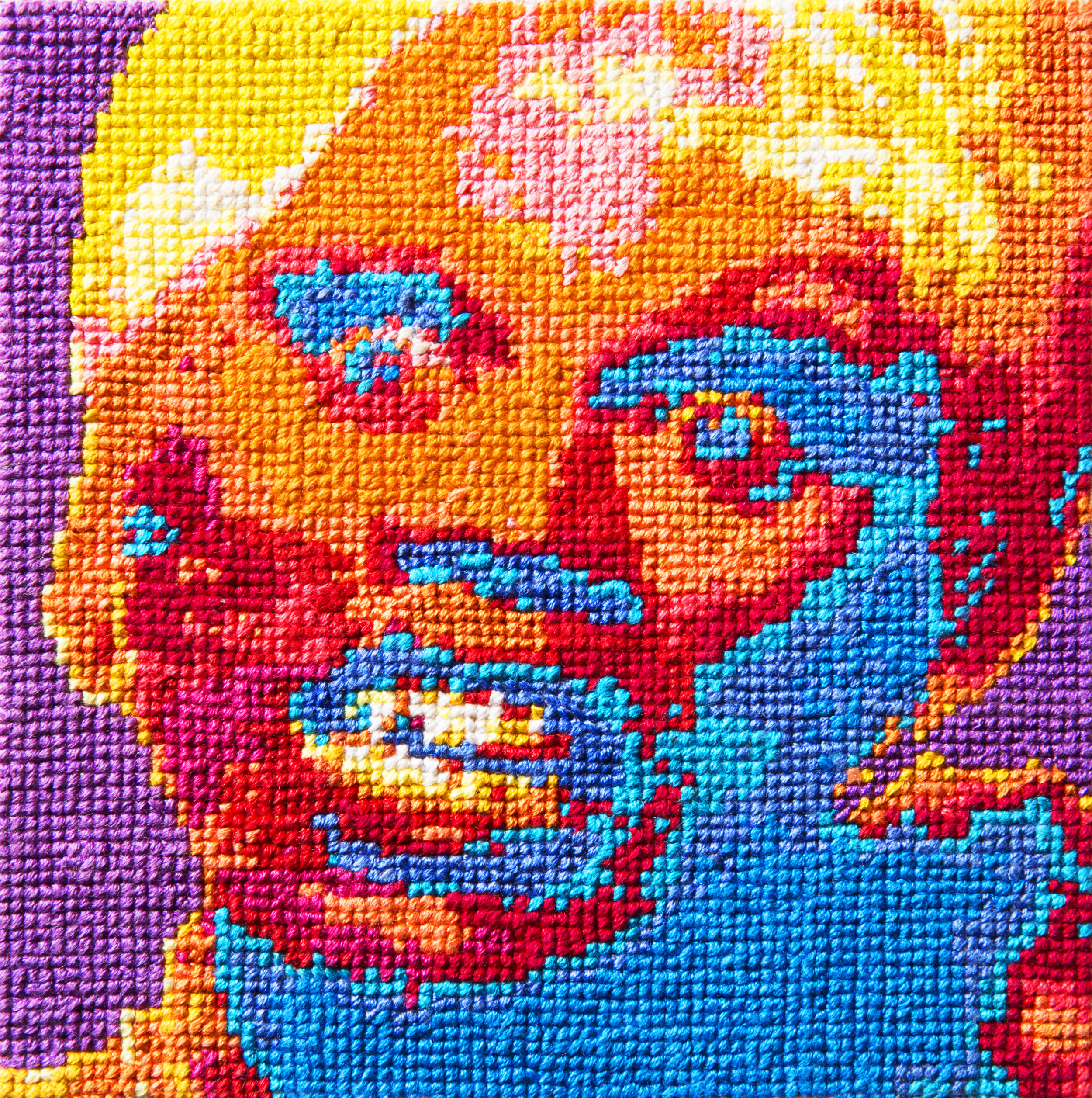   Frame 27   By Jane Foley  5 x 5 inches  Cotton thread on aida cloth  2013 