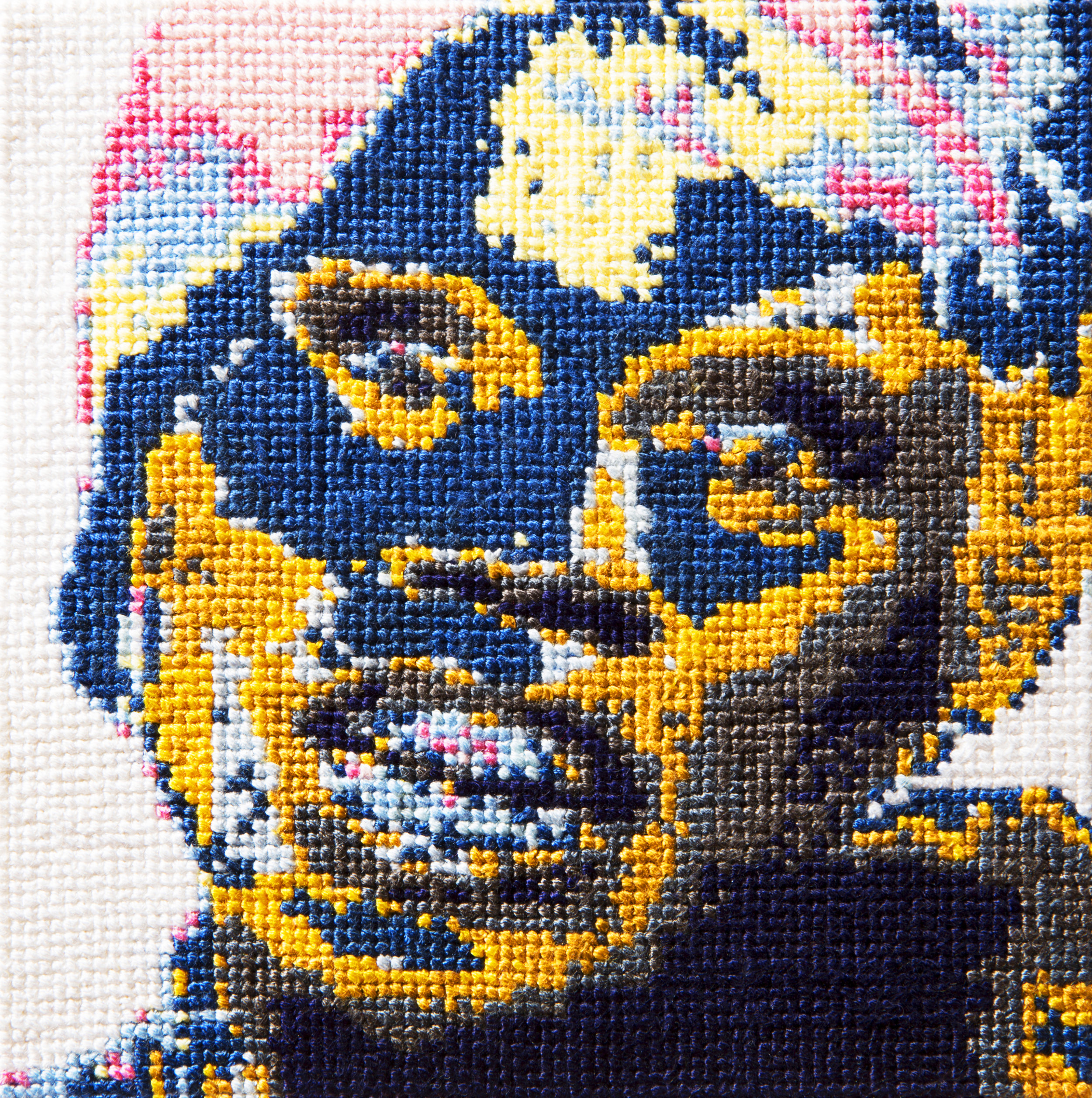   Frame 28   By Amy Salley  5 x 5 inches  Cotton thread on aida cloth  2013 