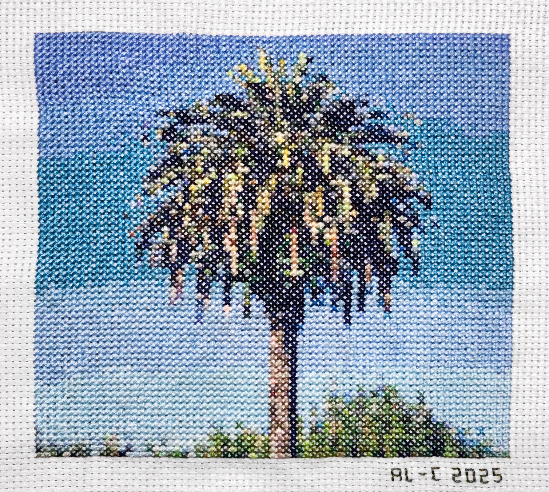 Palm 20 5.75 × 6.5 inches Cotton thread on aida cloth 2025