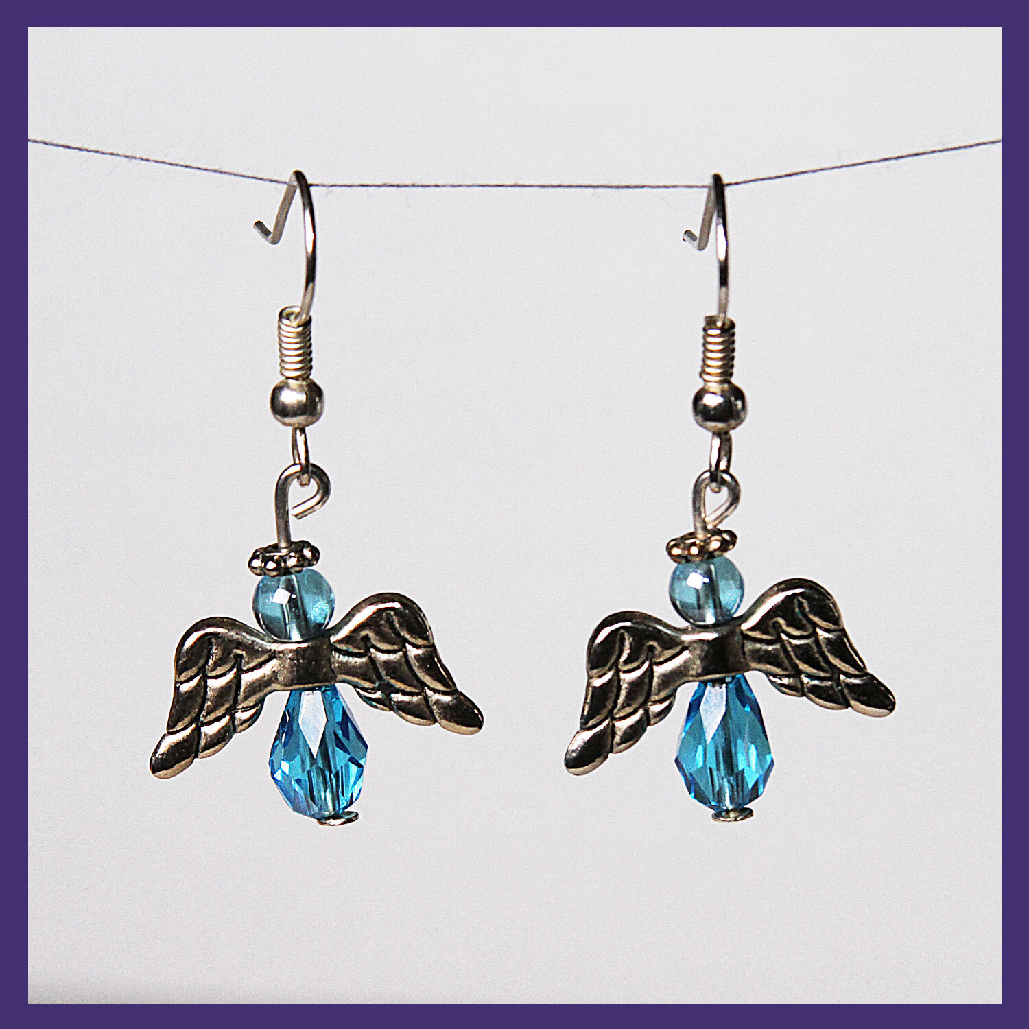 Blue with Silver Angel Earrings