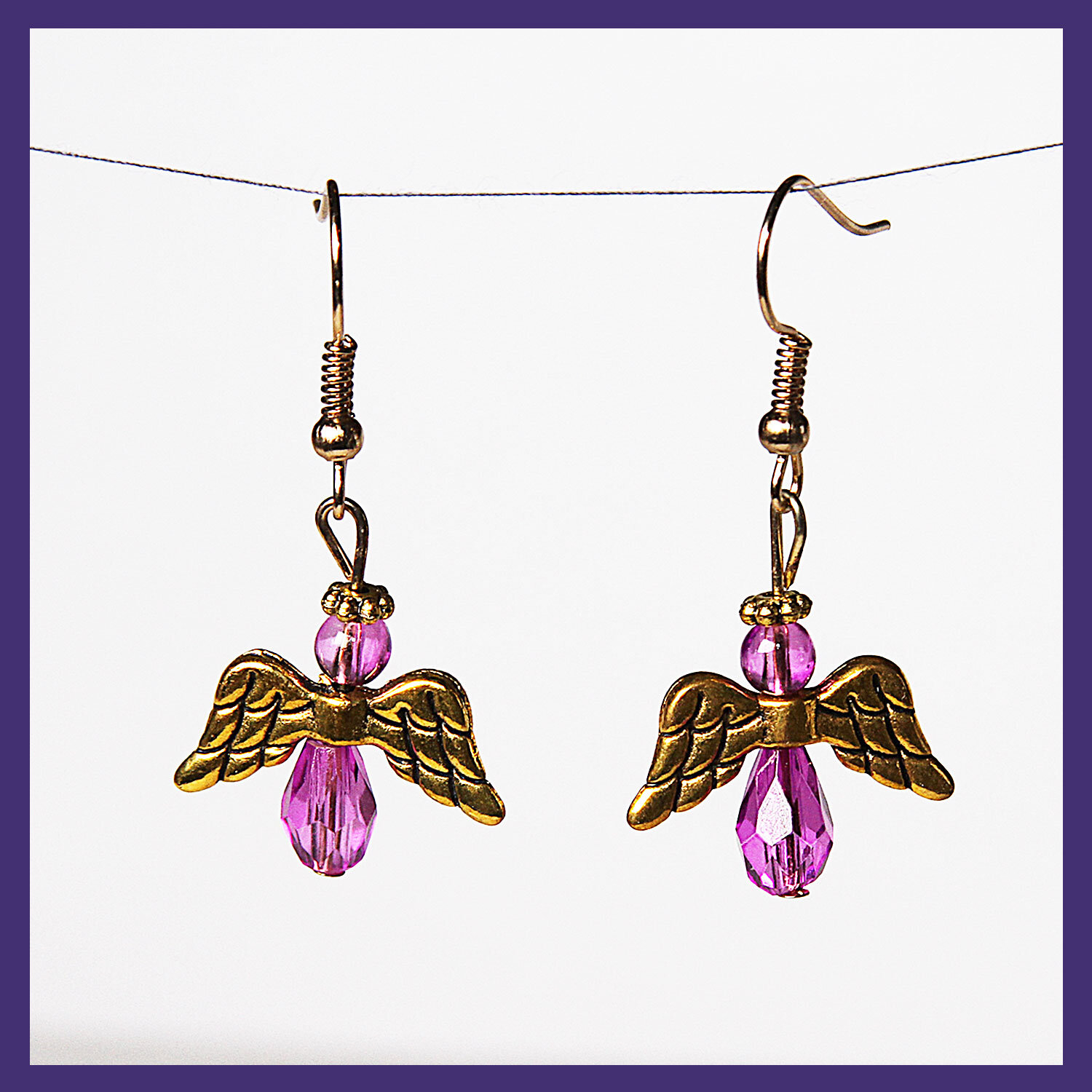 Pink with Gold Angel Earrings