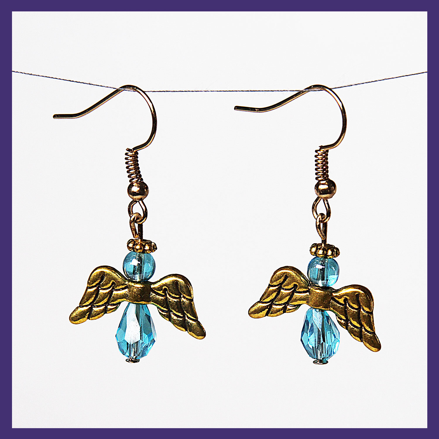 Light Blue with Gold Angel Earrings