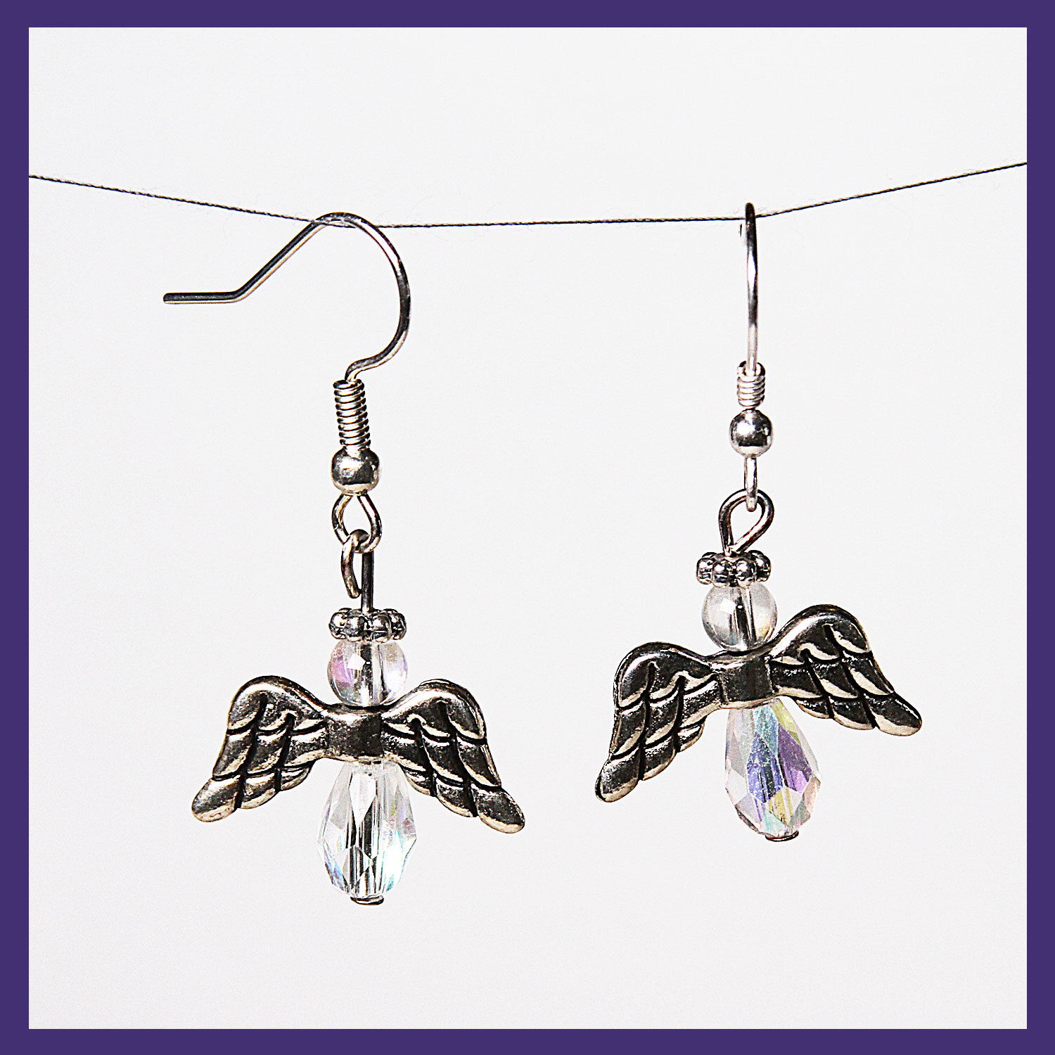 Clear with Silver Angel Earrings