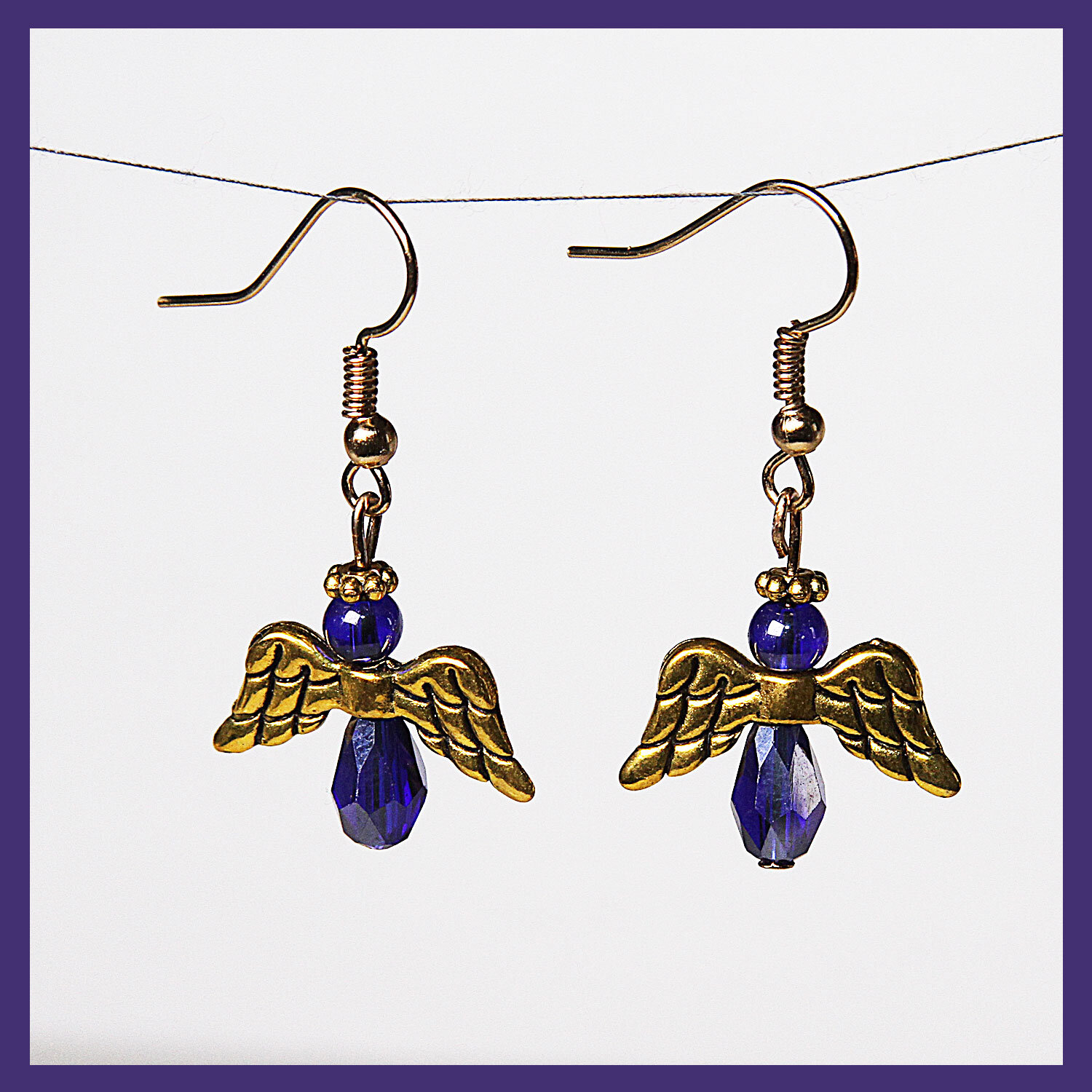 Blue with Gold Angel Earrings