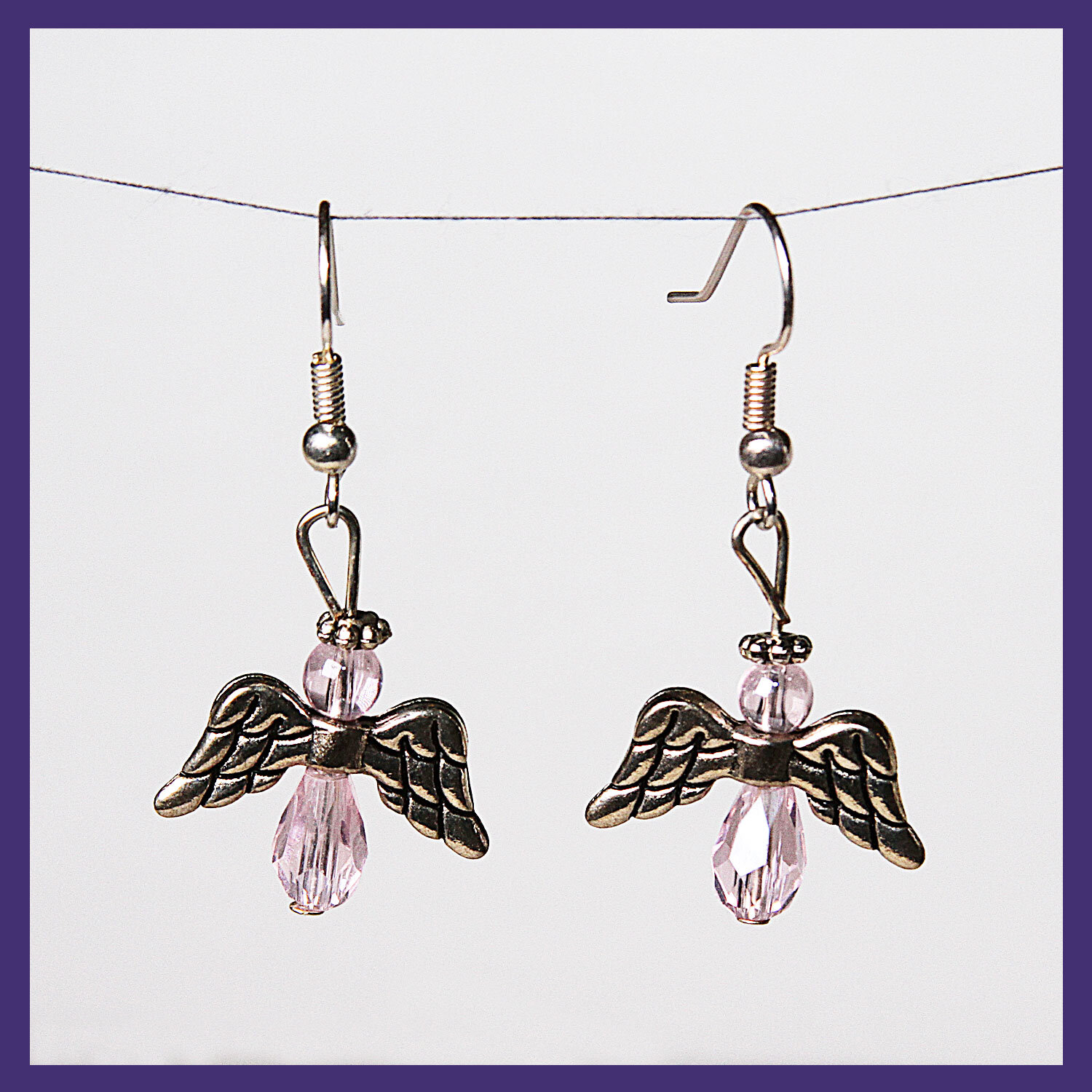 Pink with Silver Angel Earrings