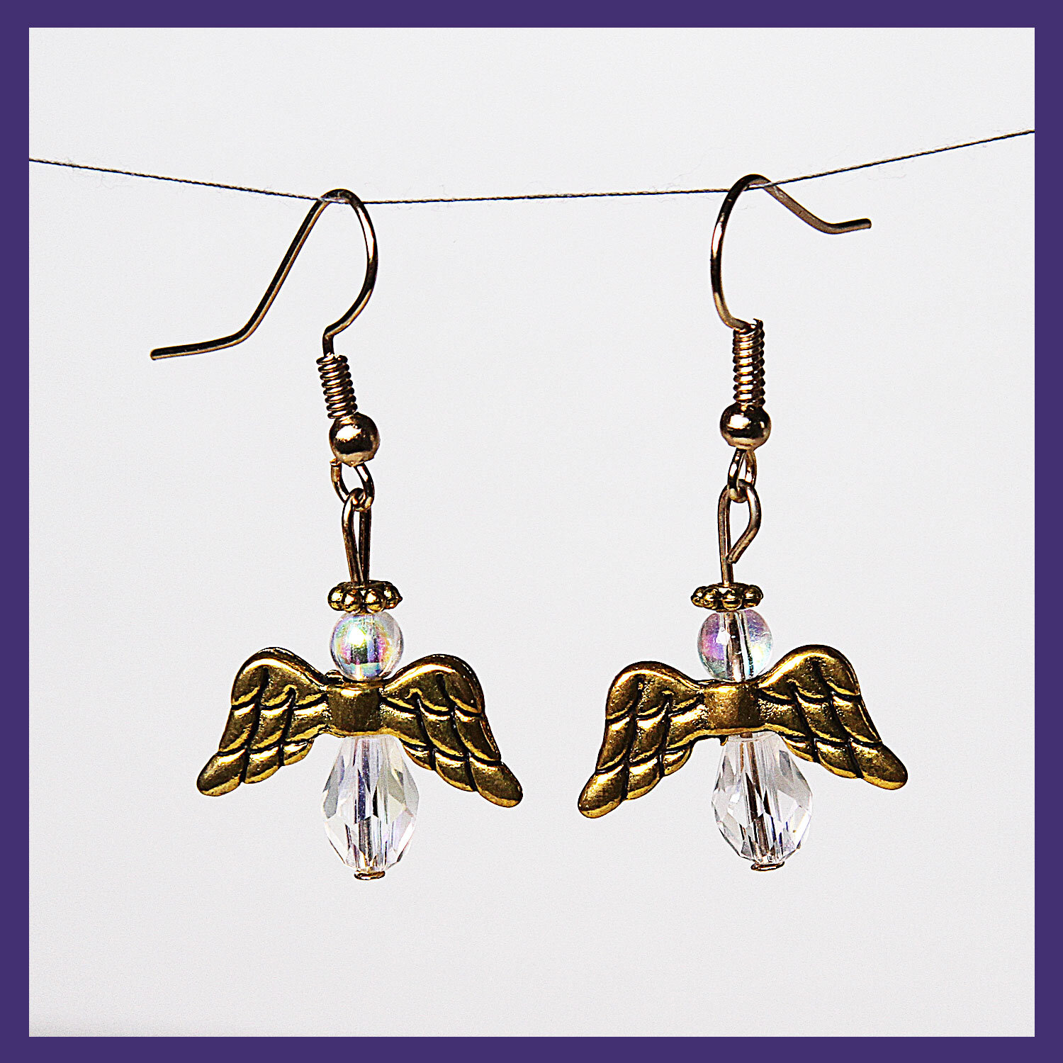 Clear with Gold Angel Earrings