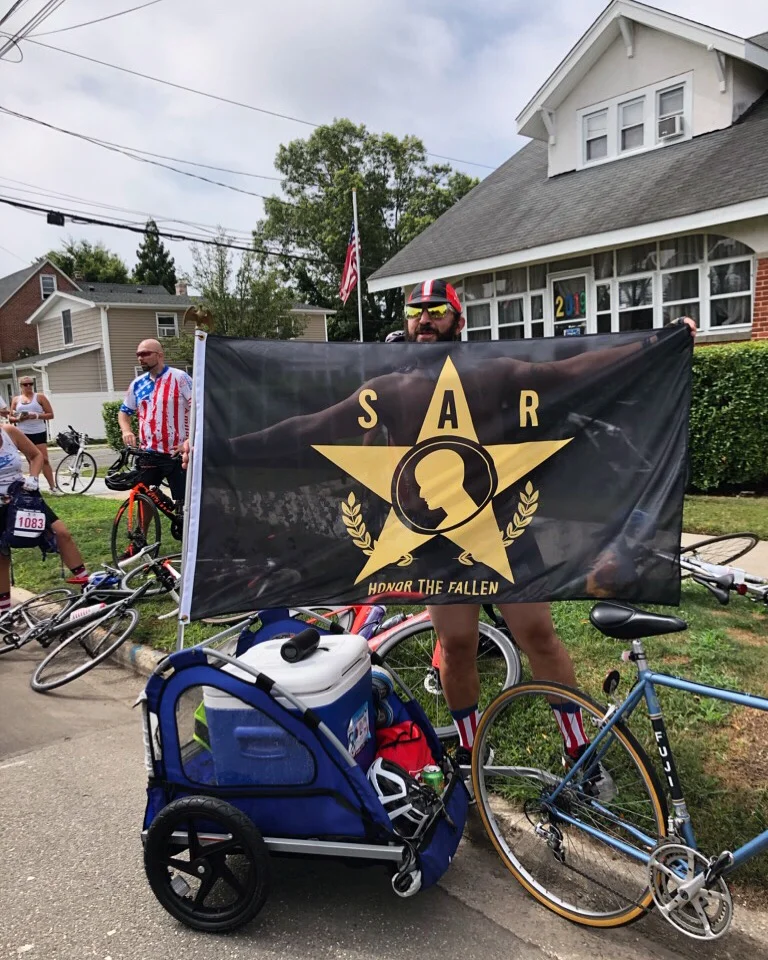  This is a photo from Dave, at the Wounded Warrior/Soldier Ride in July, 2019, in Babylon, NY. Thanks, Dave, for your SAR Flag support and helping to raise awareness of the Veteran Suicide Epidemic. 
