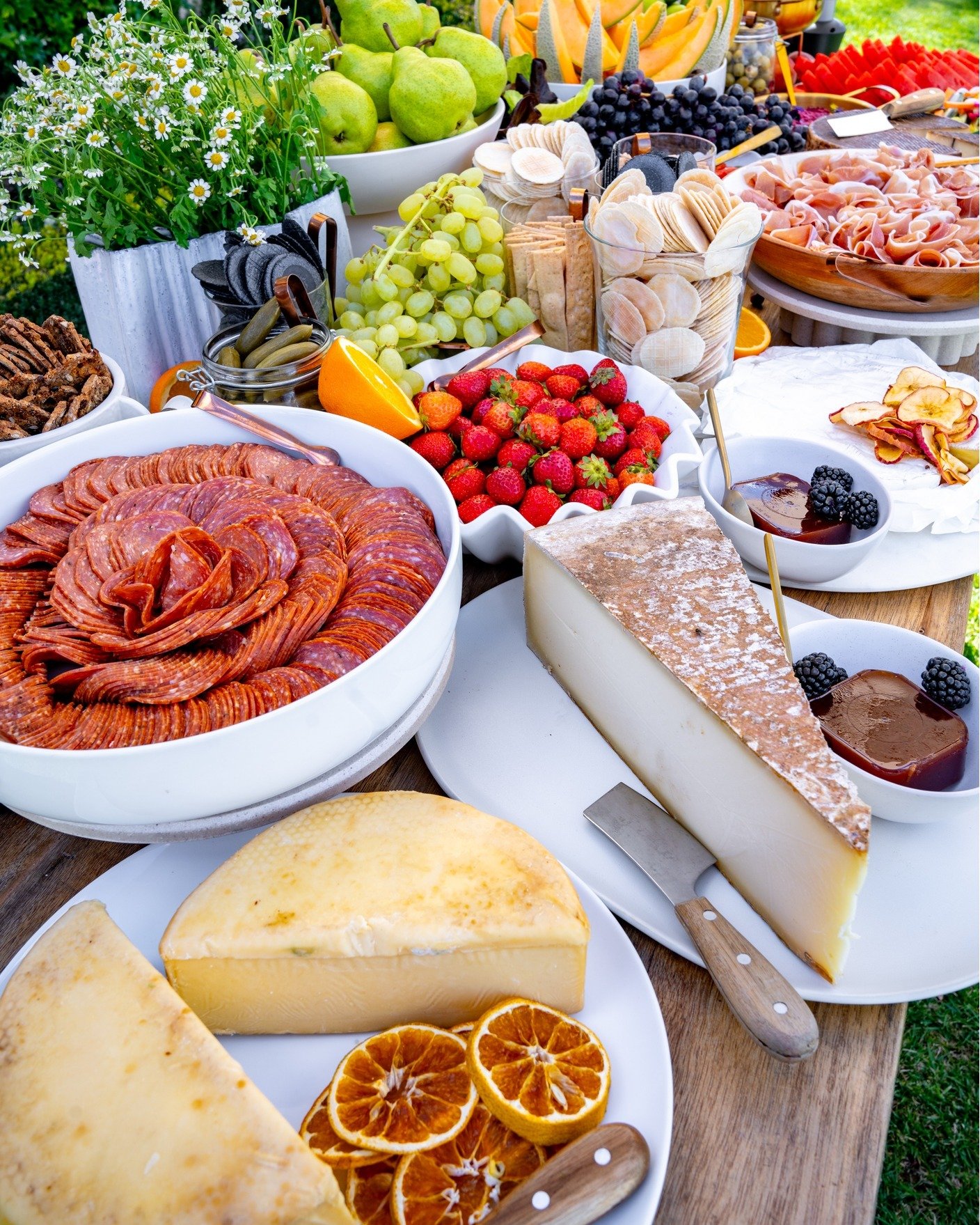 Grazing tables; bringing people together since the dawn of food. 🍖🍓🧀🍐⁣ this beautiful graze set and styled at Alex &amp; Bryce&rsquo;s wedding. 

Looking to create a grazing experience at your next event? Get in touch to find out more!⁣
⁣
🍓 Us: 