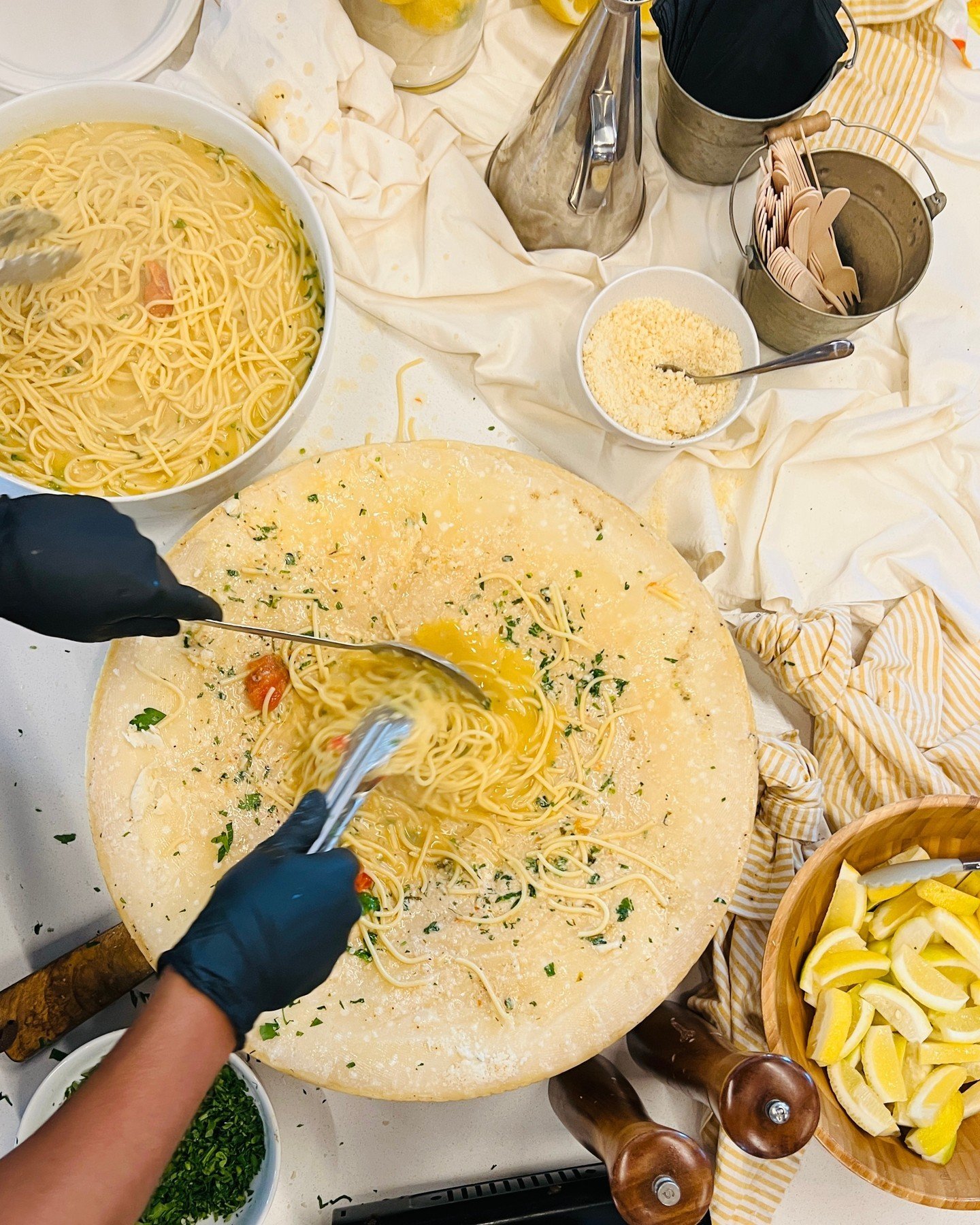 Bring a taste of Italy to your next event with our Amalfi menu! 

Elevate your guests' experience with live food stations that offer an engaging and immersive foodie adventure. Highlighting the iconic Cacio e Pepe cheese wheel as the main showpiece, 