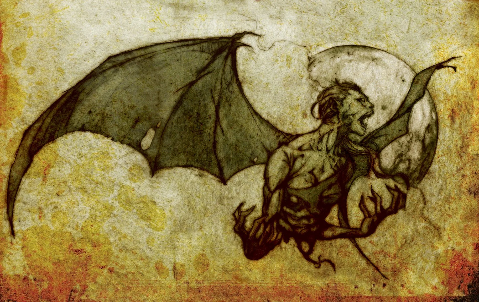 Drawing of a manananggal in flight.