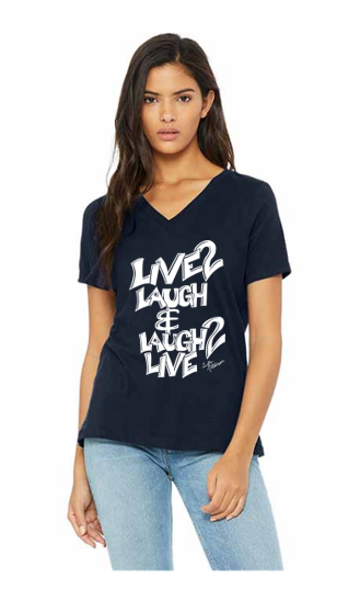 V-Neck T-Shirt: Live 2 Laugh & Laugh 2 Live (Navy)