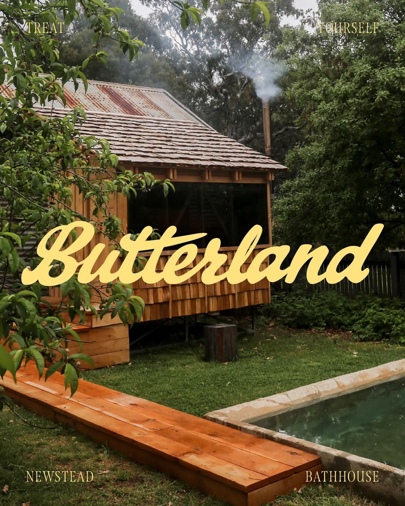 Butterland Bathhouse 
Sauna+Plunge+Bath
Wood fired cedar sauna. Plunge in pool. Soak in cedar bath
Relax : Refresh : Renew : Luxuriate
DM to book
.
New branding by @vincentcasey.studio 🙌
.
#butterland #bathhouse #newstead #djaaracountry #sauna #plun