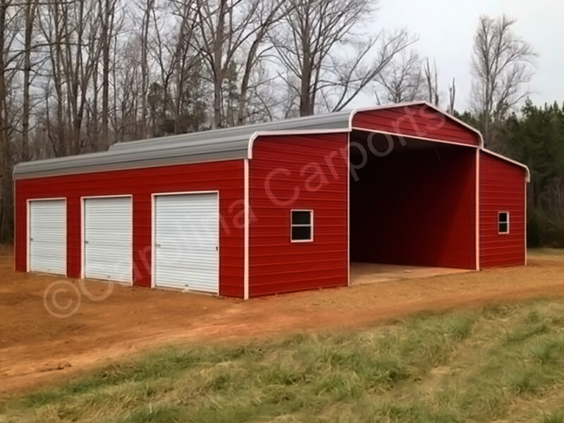 Regular Roof Style Horse Barn with Fully Enclosed Garage Lean Too's