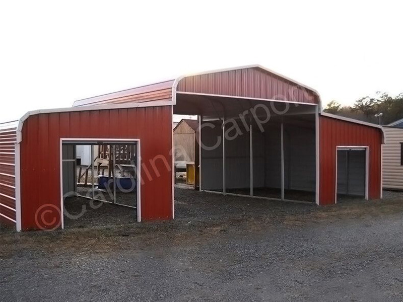 Regular Roof Style Horse Barn with 6' x 6' garage doors on end