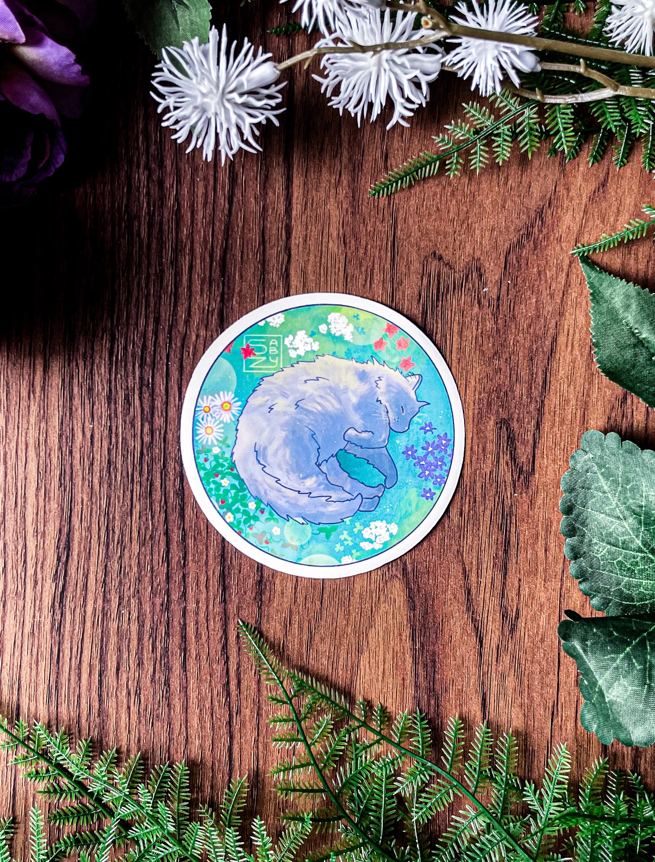 Sleepy Garden Cat Sticker