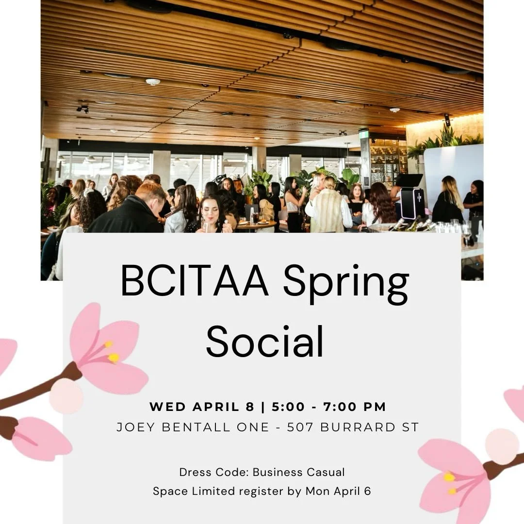 The BCITAA Annual Spring Social is officially here! Join us at JOEY Bentall One for an evening of networking, delicious food, and meaningful connections with Vancouver&rsquo;s leading public practice firms. 🥂✨

Whether you&rsquo;re hunting for your 