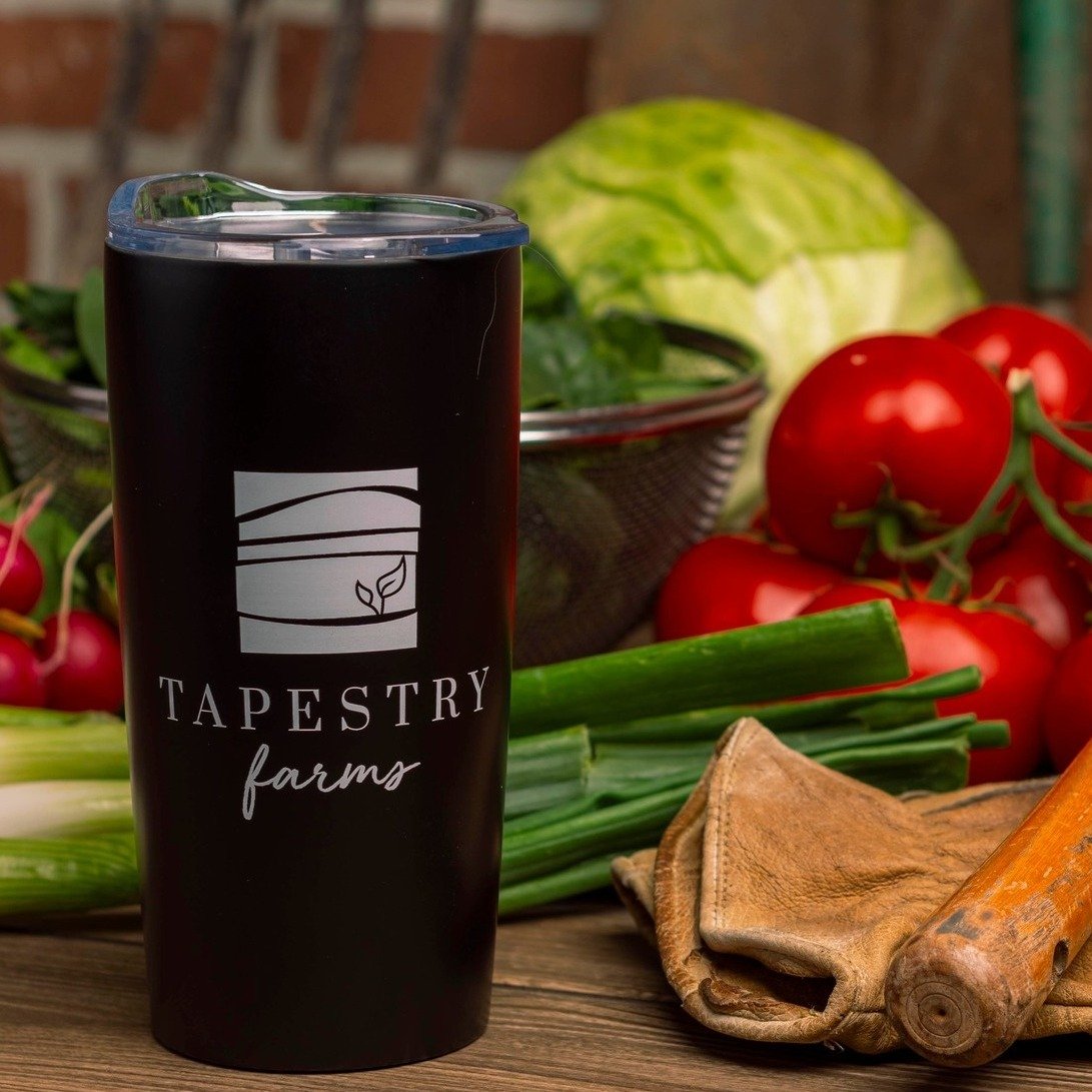 Check out our new Tapestry Farms travel mug! Isn't it absolutely lovely? It's sturdy, too! Buy your ticket to our Spring Fling THIS WEEKEND and be entered to win a travel mug of your own! 🌸

Details: For every ticket you purchase between 8pm Friday 