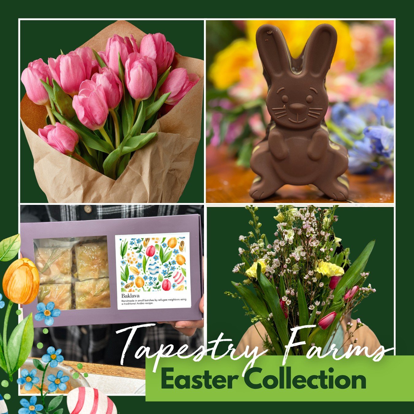 Easter is just around the corner and we&rsquo;ve got something really special for your table, your baskets, and the people you love!!

🐰🍫 Dubai Chocolate Easter Bunnies and Bars
🎁 Baklava
🌸 Fresh spring flower bouquets (small and large)

As alway