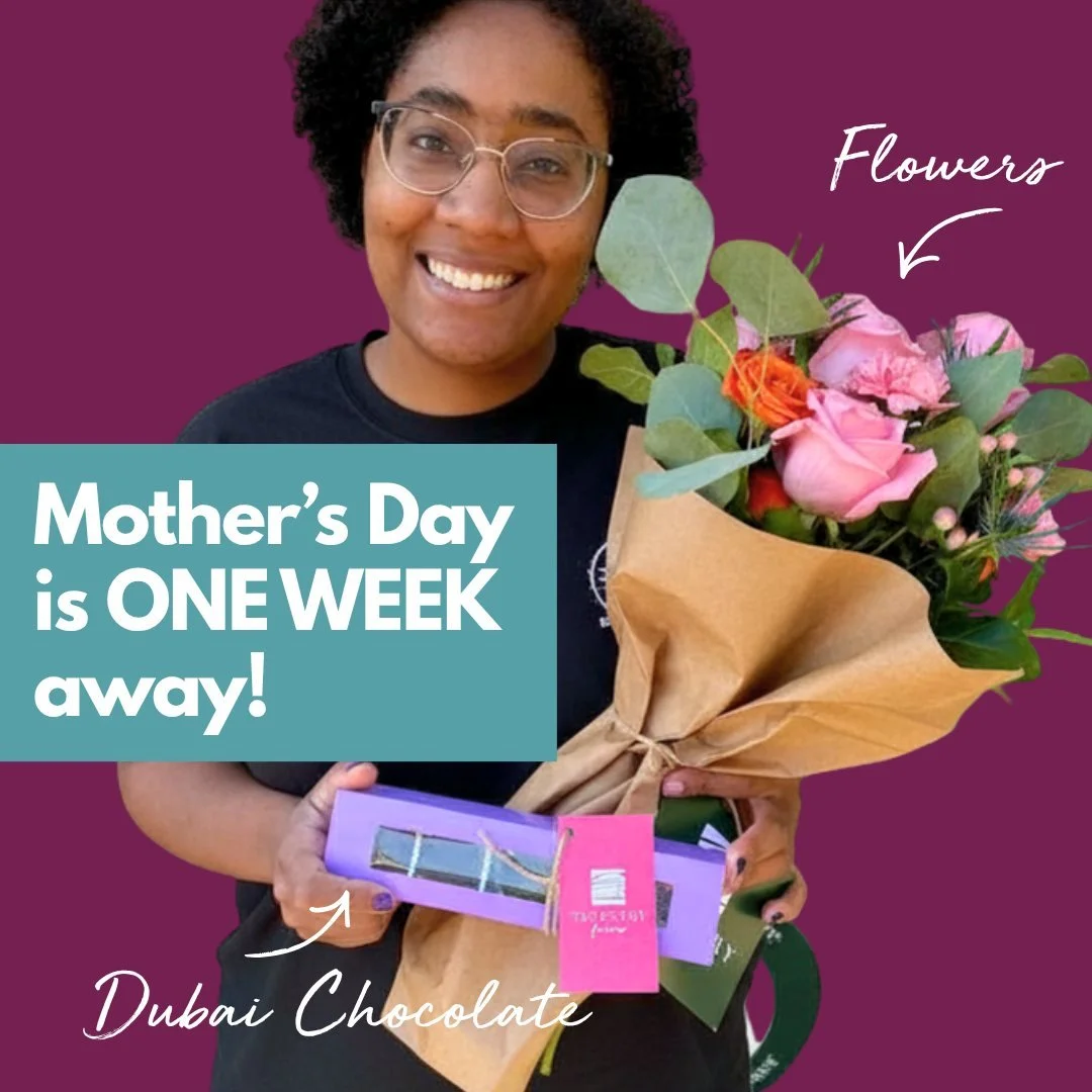 Mother&rsquo;s Day is just ONE WEEK away! We&rsquo;re offering beautiful bouquets and boxes of Dubai Chocolate as part of our Mother&rsquo;s Day Collection. Bouquets come in three sizes and are arranged by our farm team. This is a gift that&rsquo;s n