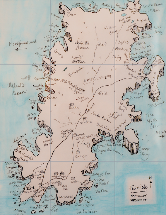 (sold) Fair Isle Map - watercolour and ink on paper