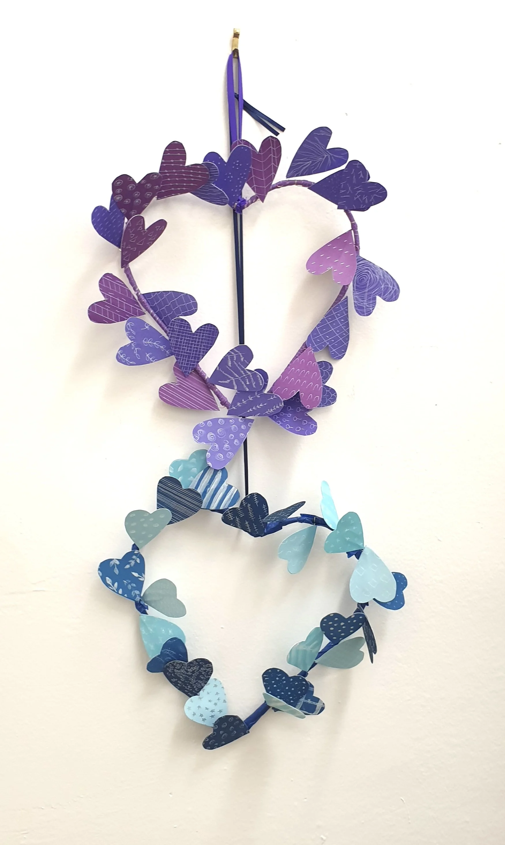 (sold) Heart Wreaths - hand painted papers on wire