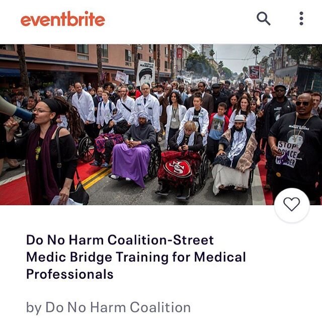 wednesday from 1-3 PM EDT. Learn how to protect the health of those advocating for justice. https://www.eventbrite.com/e/do-no-harm-coalition-street-medic-bridge-training-for-medical-professionals-tickets-107492290334?aff=efbneb
