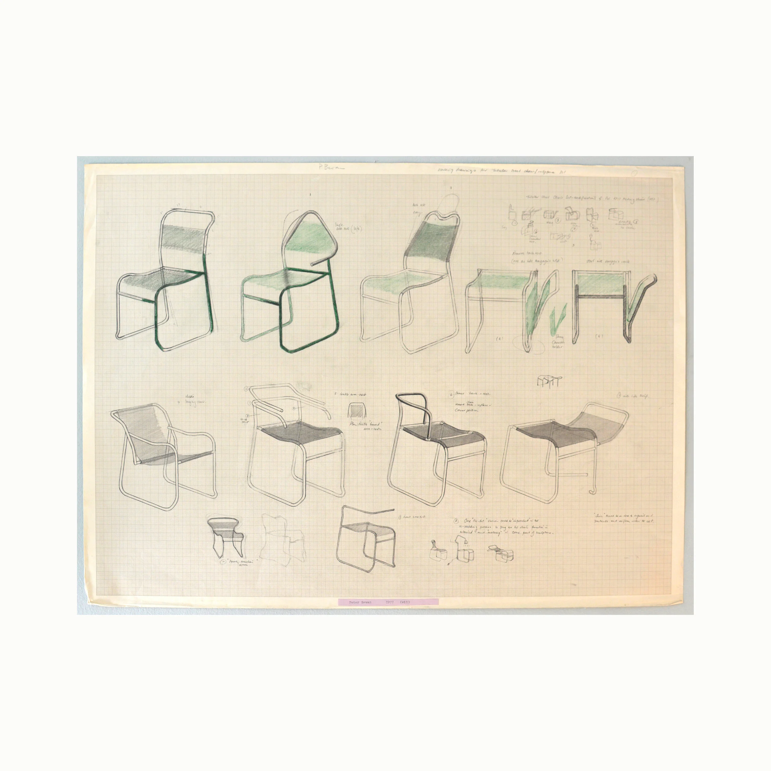Working Drawing for tubular steel chair sculpture set
