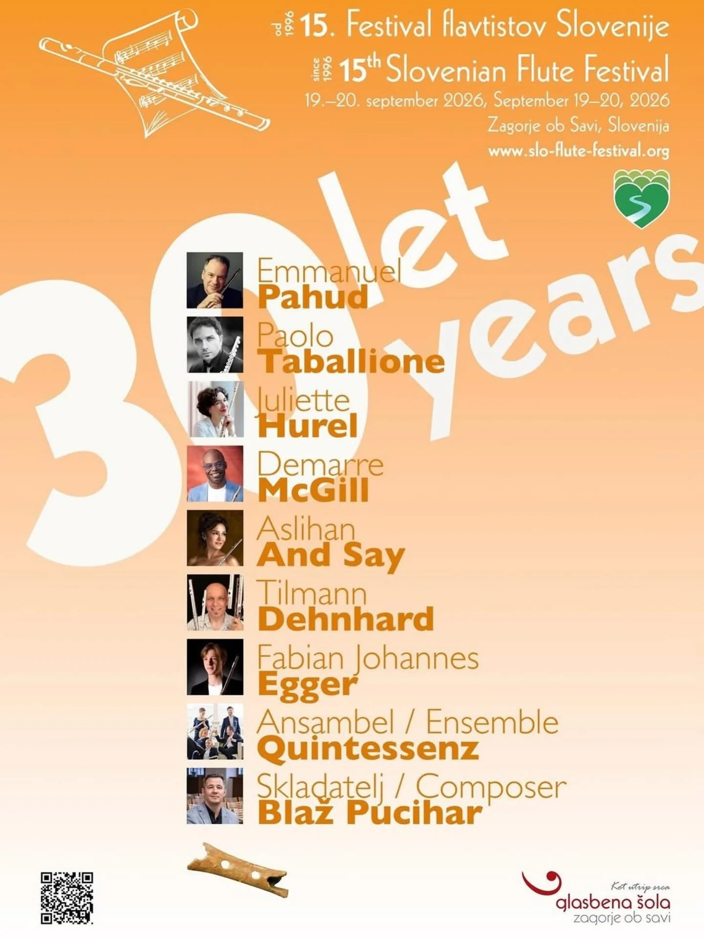 1996&rsquo;dan bu yana iki yılda bir d&uuml;zenlenen Slovenya Fl&uuml;t Festivali, 2026 yılında 30. yılını ve 15. festivalini kutluyor. Festival, 19&ndash;20 Eyl&uuml;l tarihlerinde Slovenya&rsquo;nın Zagorje ob Savi kentinde ger&ccedil;ekleştirilece