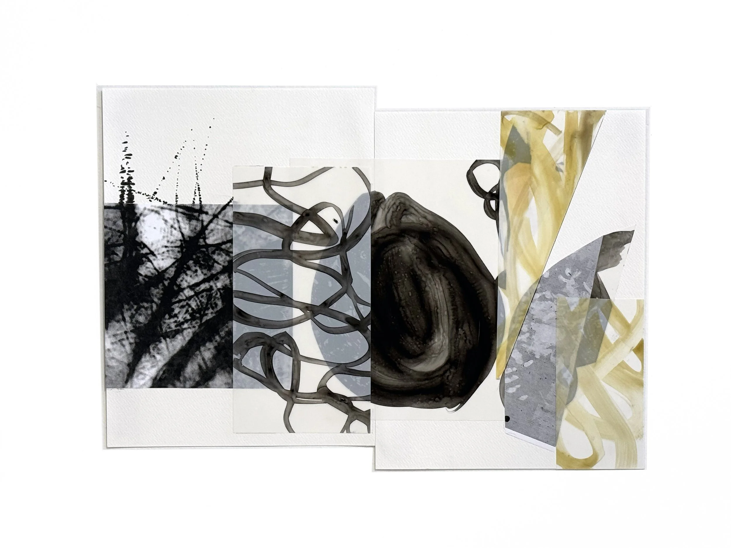 River Collage Series #9.  Sumi ink, watercolor & photocopy on paper.

 

13" x 18". 