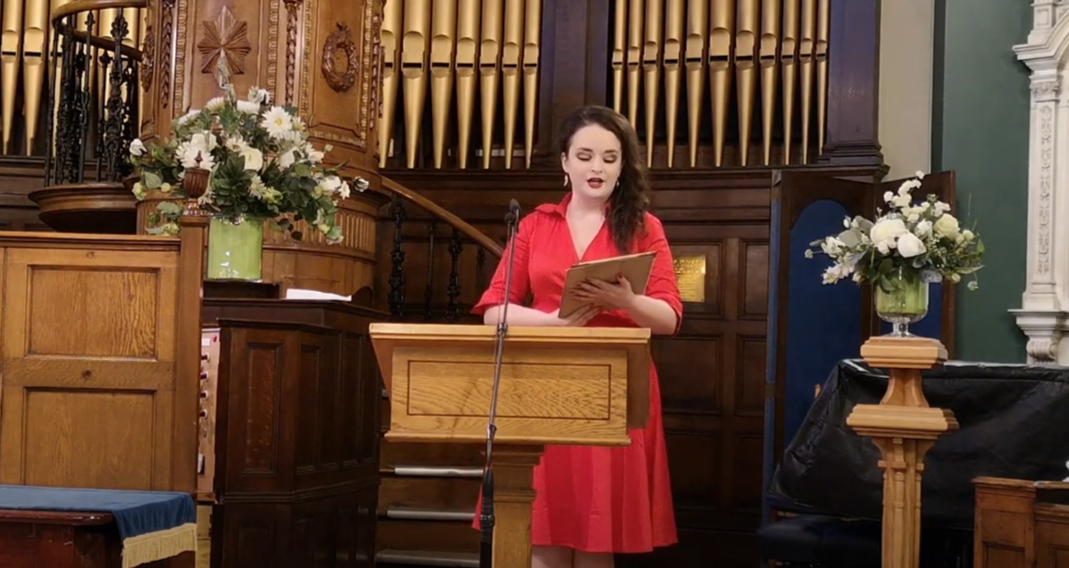Sunday Service for 14th February with a reading from Alison Curry anf hymns sung by Mary McCabe