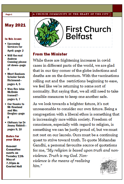 Church newsletter for May 2021Please click on the button to open up May's newsletter in another window
