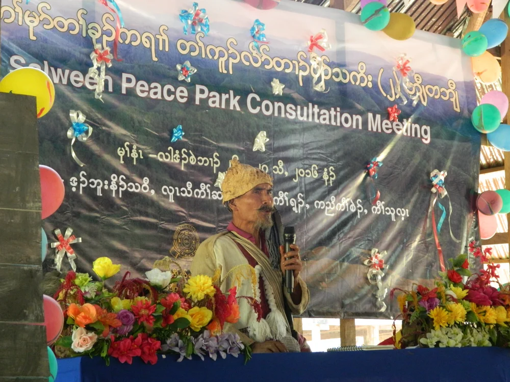 An Indigenous Karen Elder speaks at the Salween Peace Park consultation