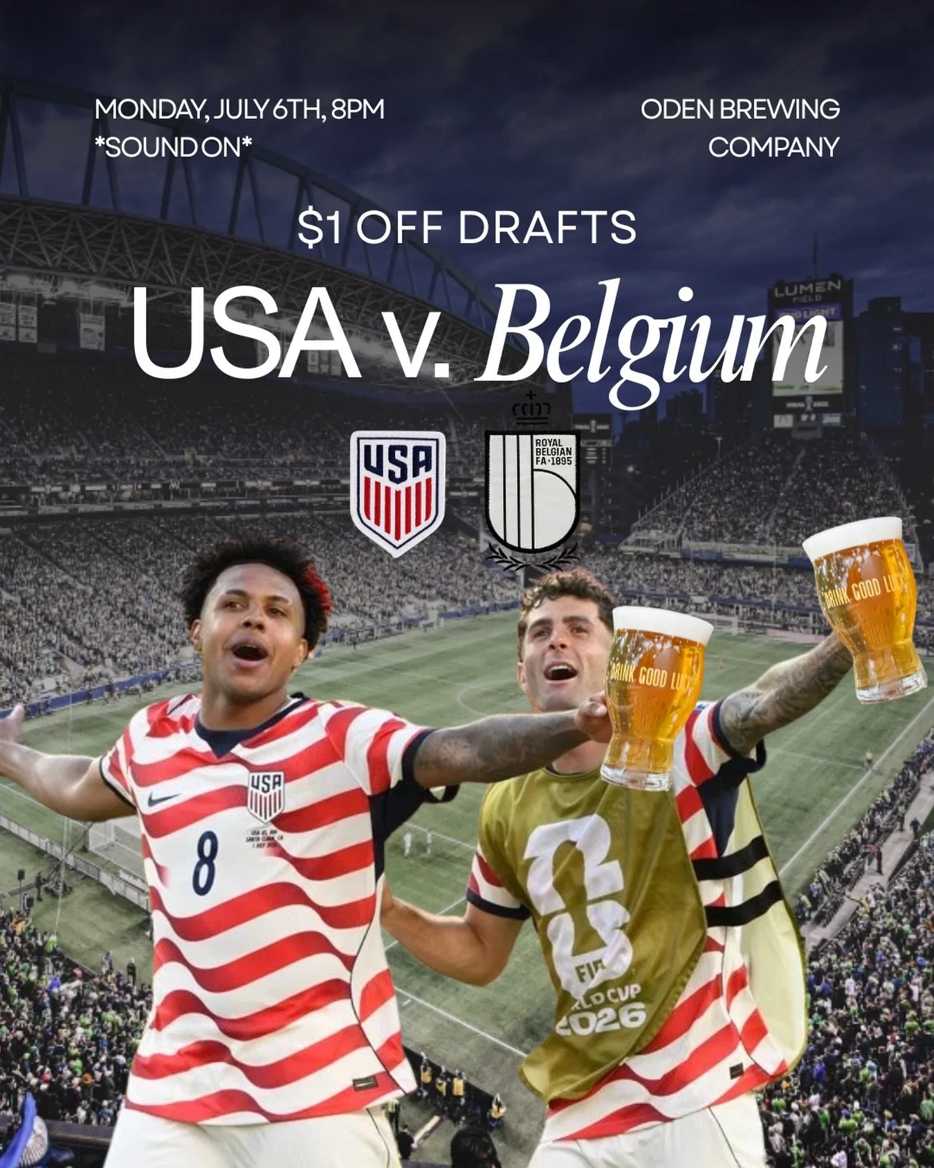 Get up it&rsquo;s match day!!! We&rsquo;re open at 2pm, $1 off drafts ALL DAY

USA v. Belgium 8pm *Sound On* We will stay open until the game is over! 

#usasoccer