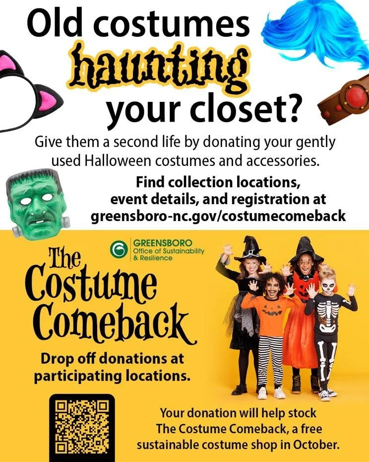 Give your Halloween costume a second life! 🎃👻 

We're excited to partner with the City of Greensboro Office of Sustainability on its Costume Comeback program to help keep costumes out of the landfill and into the hands of families who can use them 