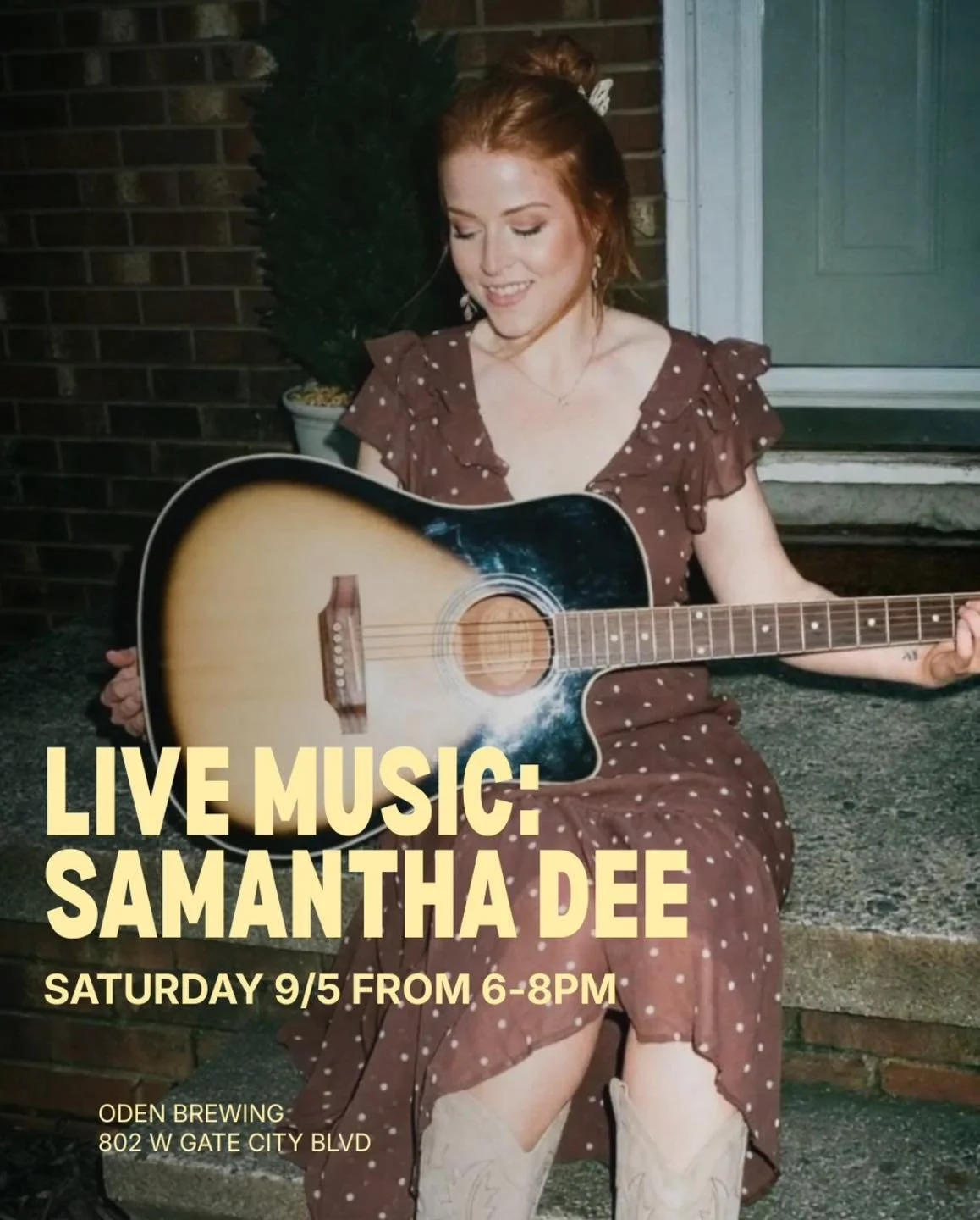 Samantha Dee is playing at Oden for the first time!! 🎶 Come hang out, grab a beer, and listen to some tunes from 6-8 tonight!
@its_samantha_dee_

Food Trucks: P57 Wings Food Truck 12-4 &amp; Taco Bros 5-9 @p57wings_ @tacobrosnc