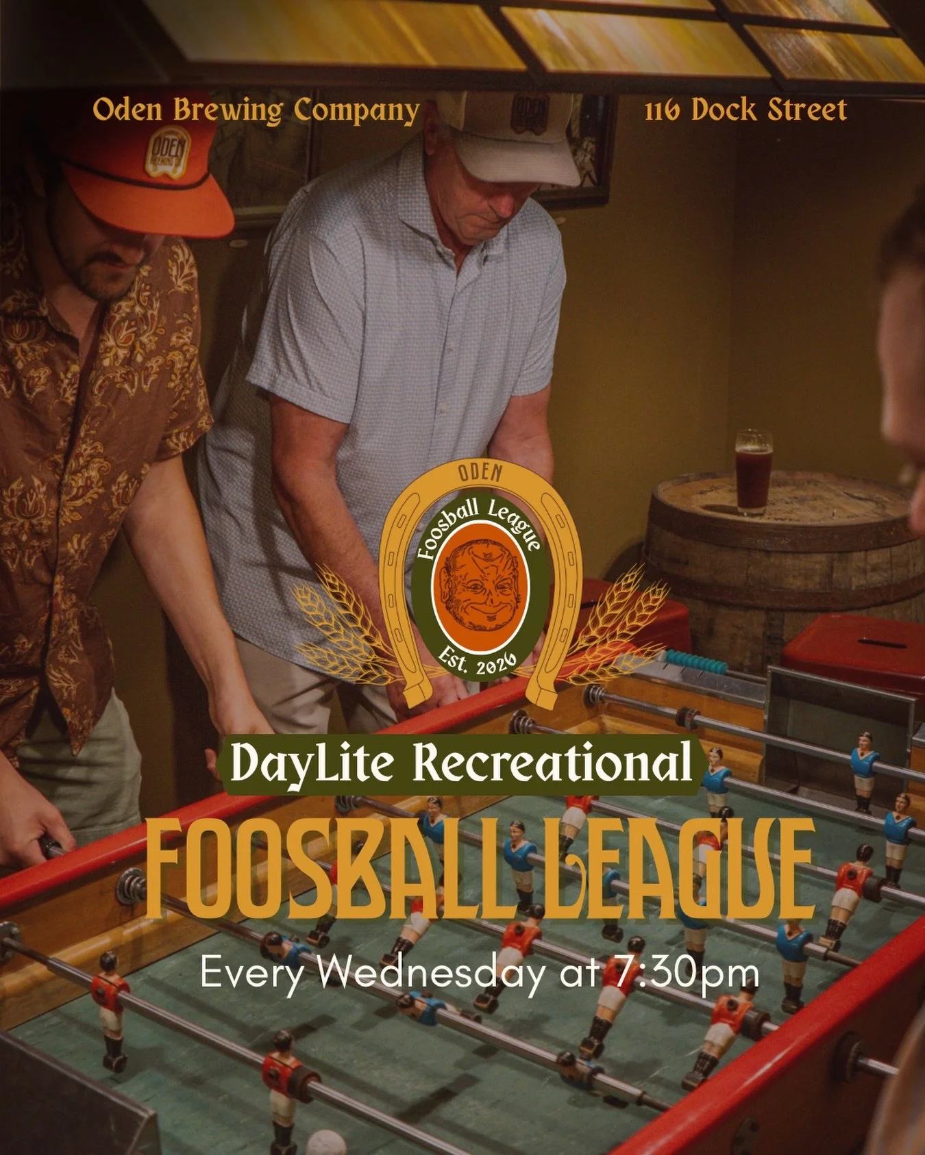 Foosball League is back tonight at 7:30pm It&rsquo;s free to enter, and you don&rsquo;t need a partner to participate! 

Show up early for free pizza at 7pm!